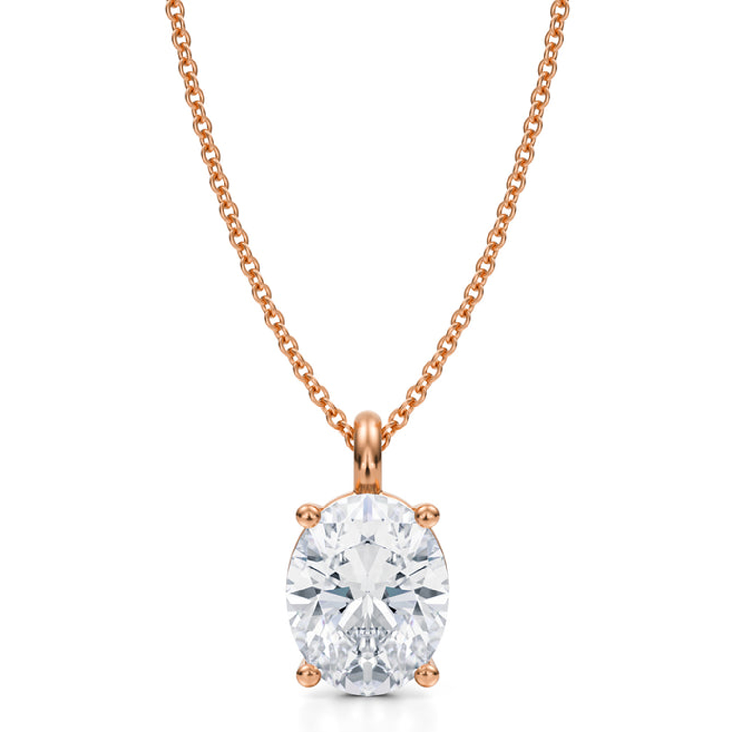 Oval Lab Diamond 4-Prong Necklace 14K Rose Gold (2.50ct)