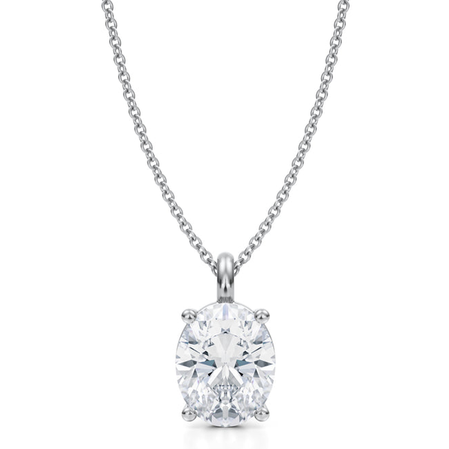 Oval Lab Diamond 4-Prong Necklace 14K White Gold (2.50ct)