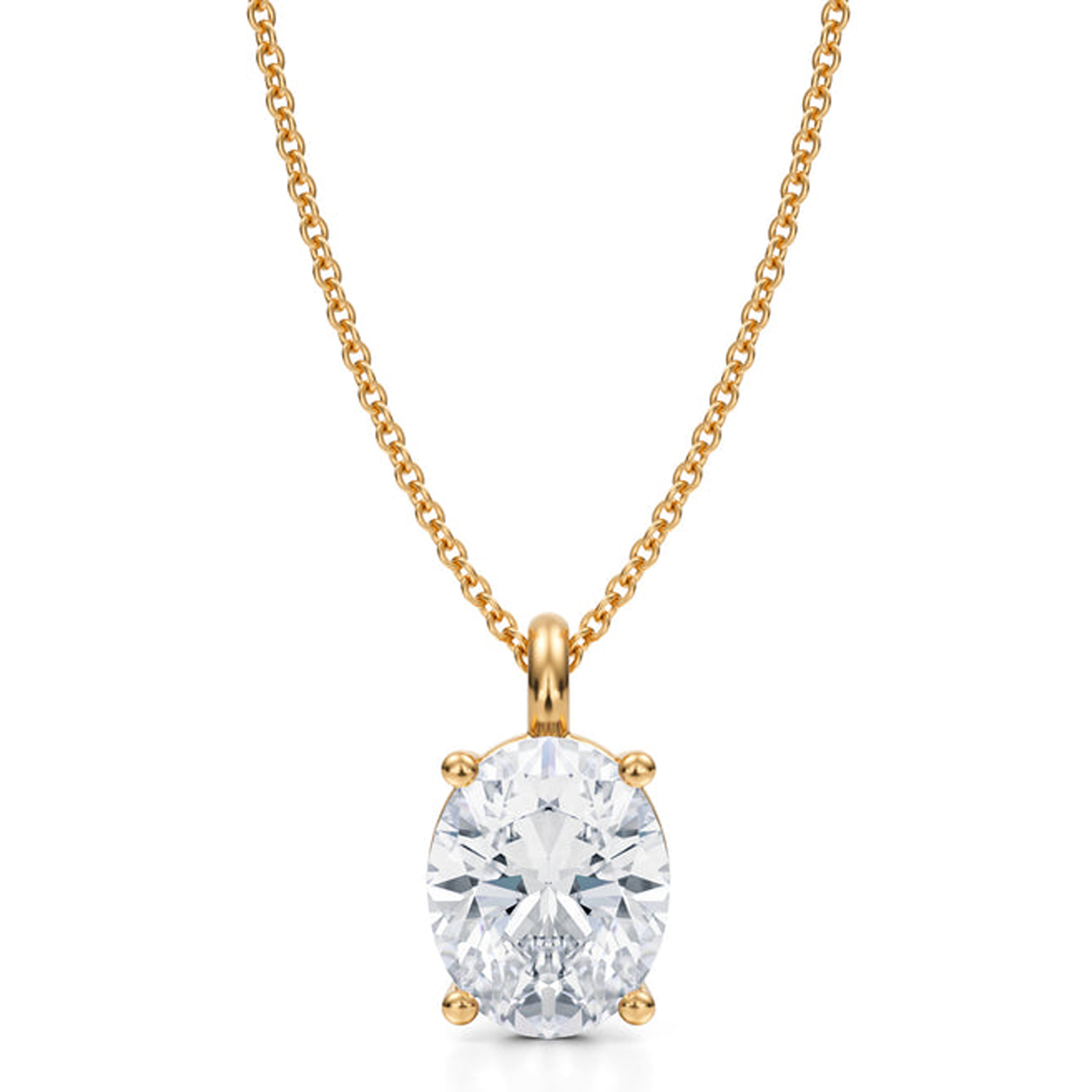 Oval Lab Diamond 4-Prong Necklace 14K Yellow Gold (2.50ct)