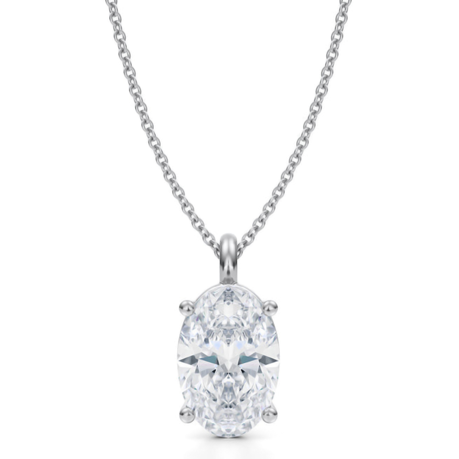 Oval Lab Diamond 4-Prong Necklace 14K White Gold (3.00ct)