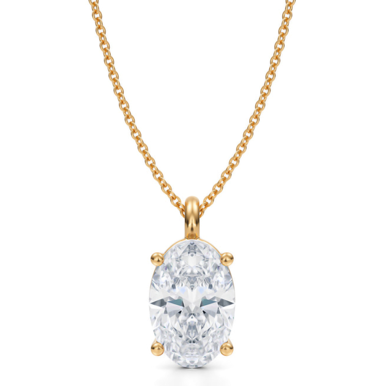 Oval Lab Diamond 4-Prong Necklace 14K Yellow Gold (3.00ct)