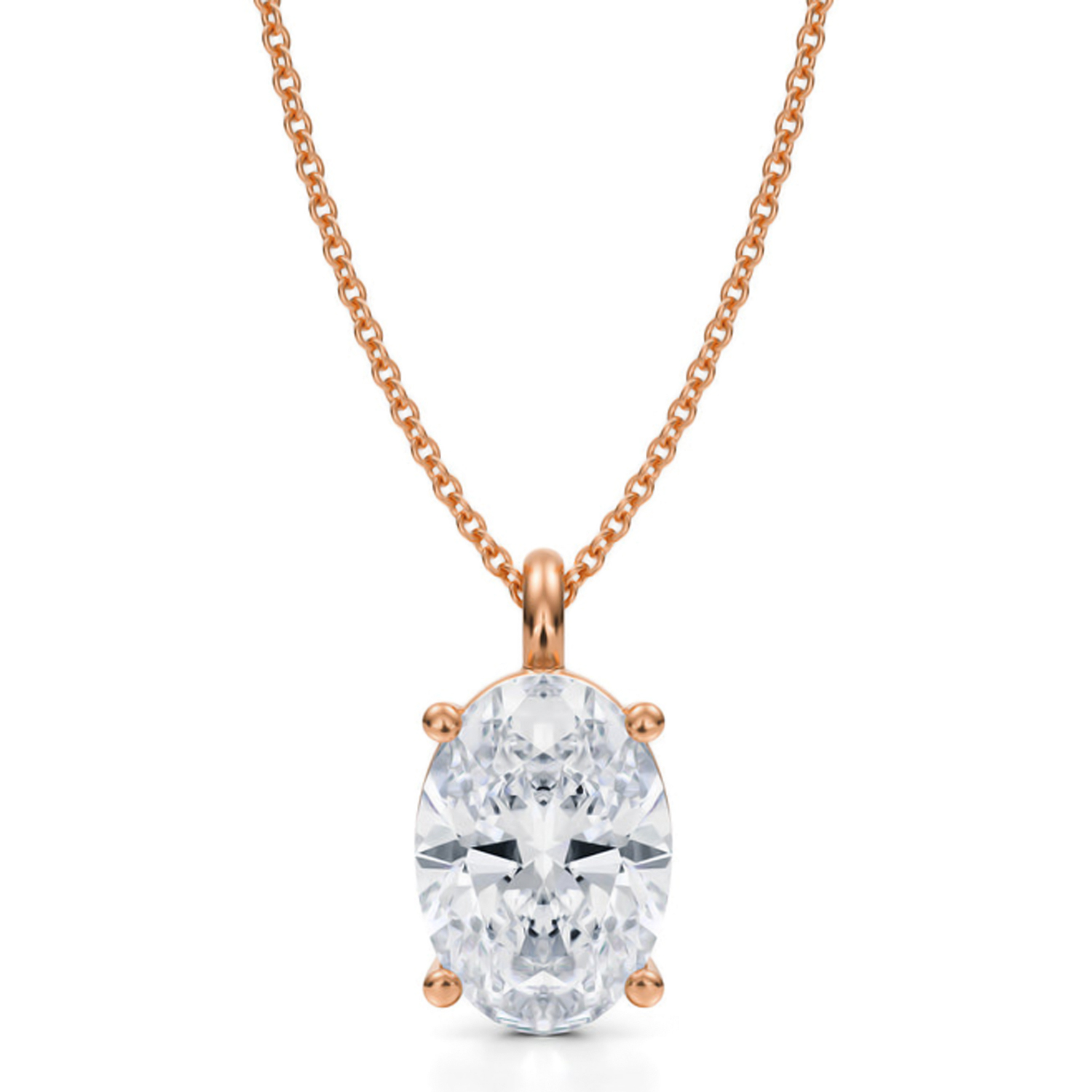 Oval Lab Diamond 4-Prong Necklace 14K Rose Gold (3.50ct)
