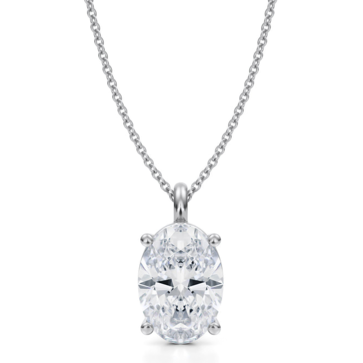 Oval Lab Diamond 4-Prong Necklace 14K White Gold (3.50ct)
