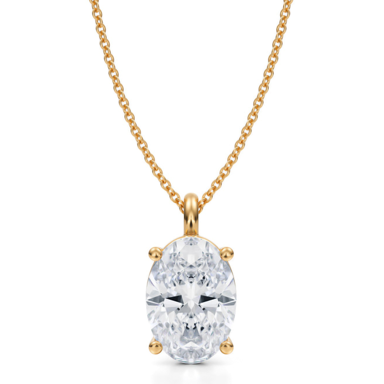 Oval Lab Diamond 4-Prong Necklace 14K Yellow Gold (3.50ct)