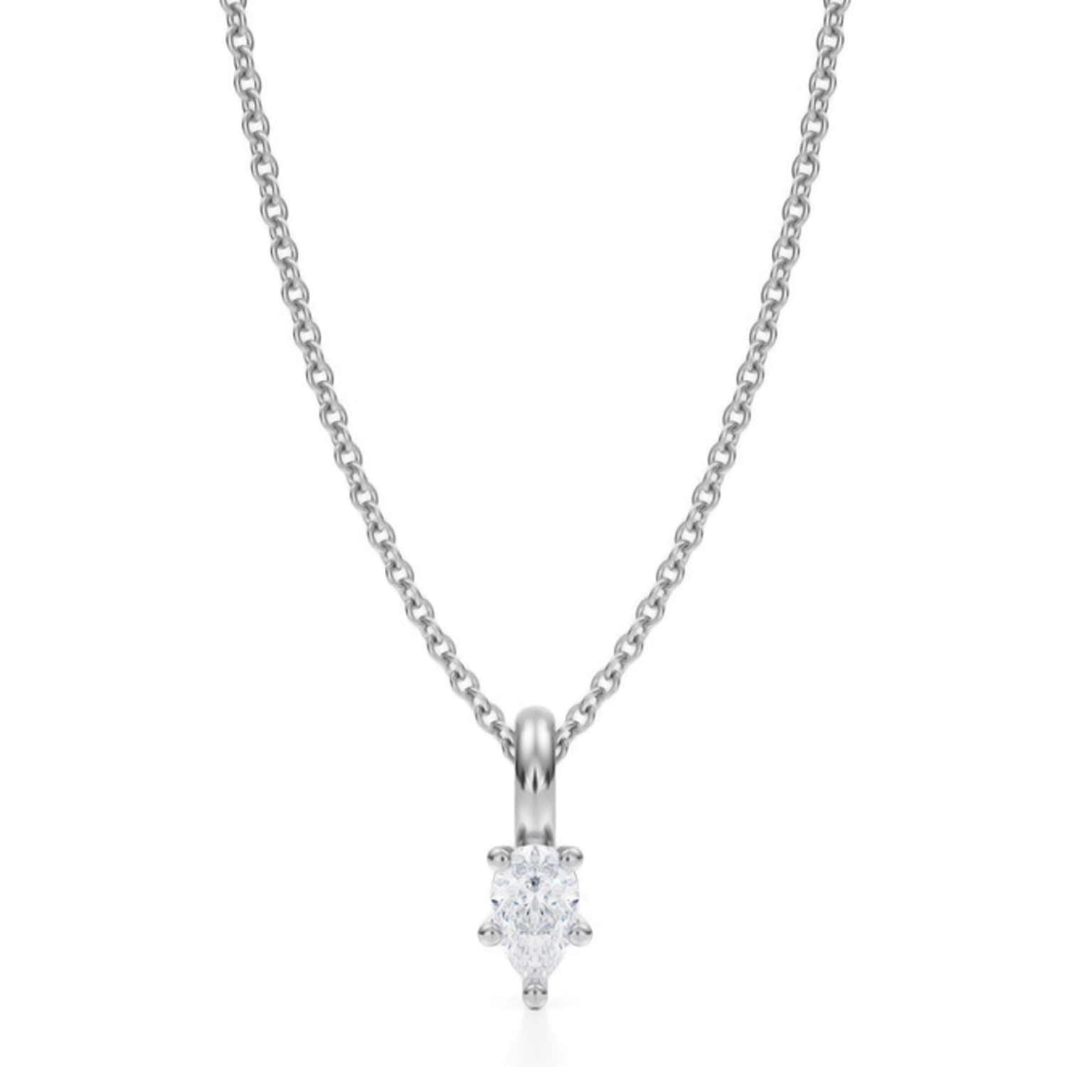 Pear Lab Diamond Prong Pendant Necklace 14K White Gold (0.25ct)