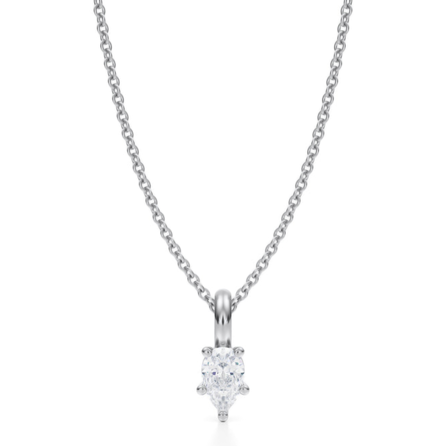 Pear Lab Diamond Prong Pendant Necklace 14K White Gold (0.33ct)