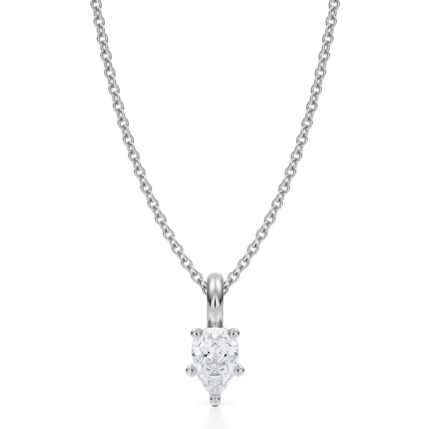 Pear Lab Diamond Prong Pendant Necklace 14K White Gold (0.50ct)
