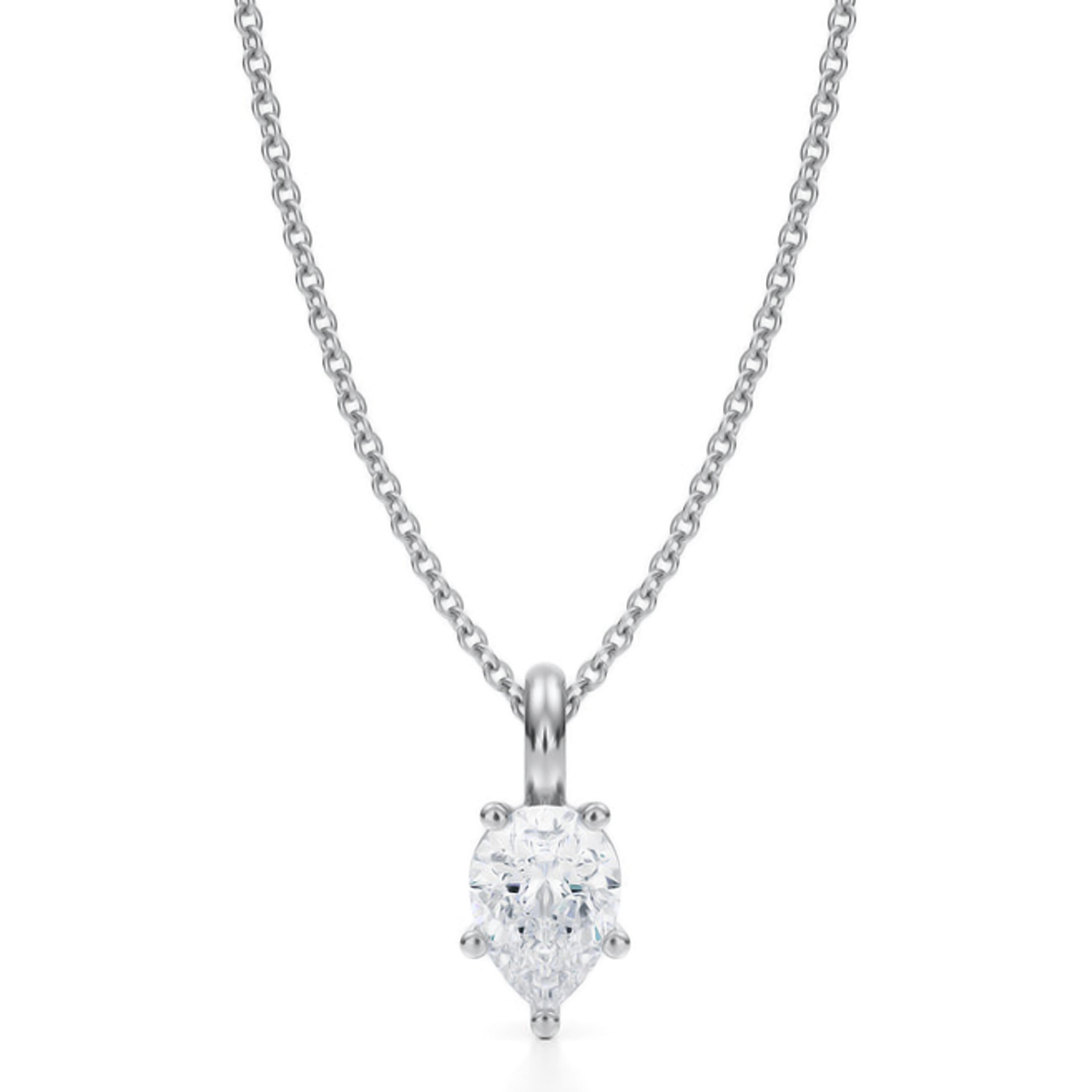Pear Lab Diamond Prong Pendant Necklace 14K White Gold (0.75ct)