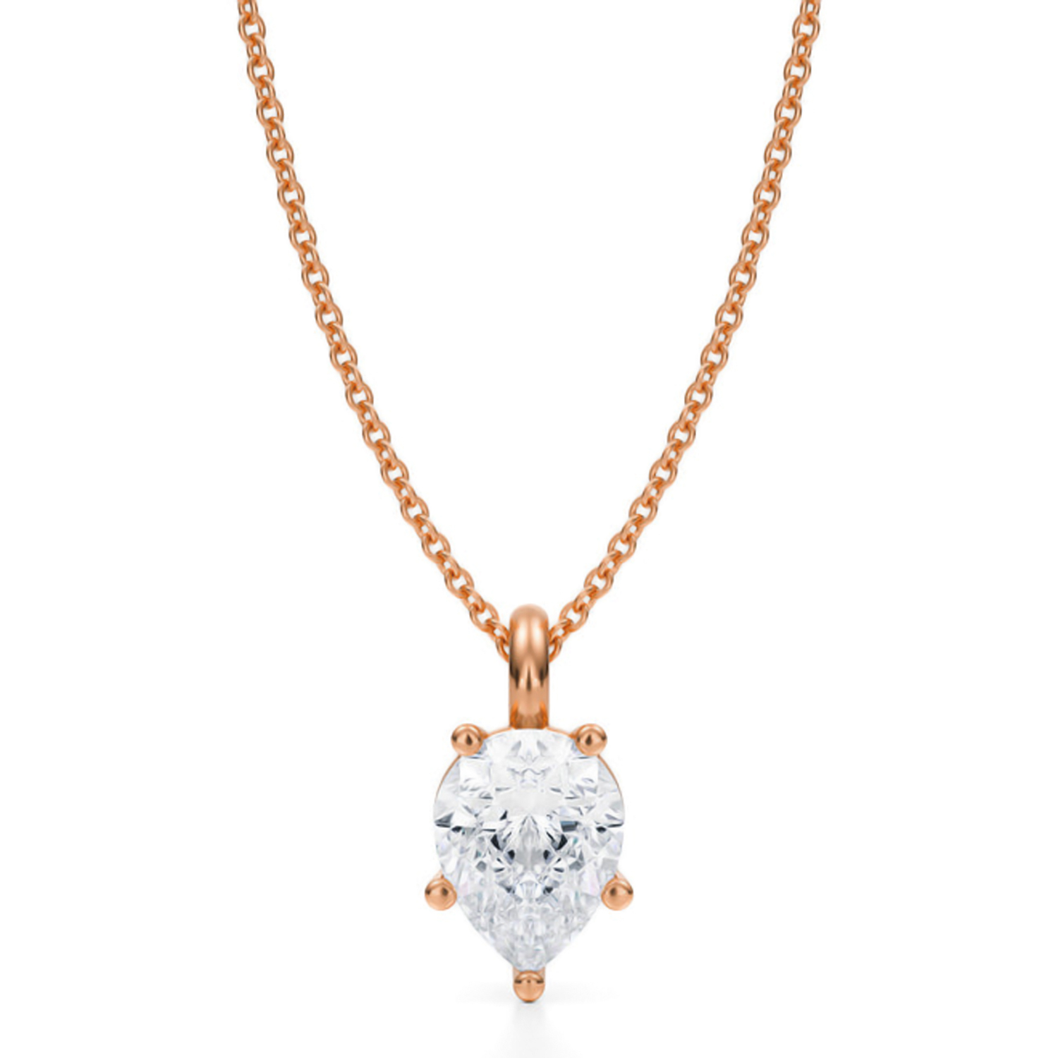 Pear Lab Diamond Prong Pendant Necklace 14K Rose Gold (1.50ct)