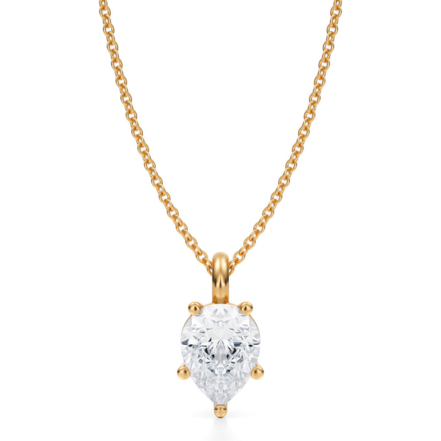 Pear Lab Diamond Prong Pendant Necklace 14K Yellow Gold (1.50ct)