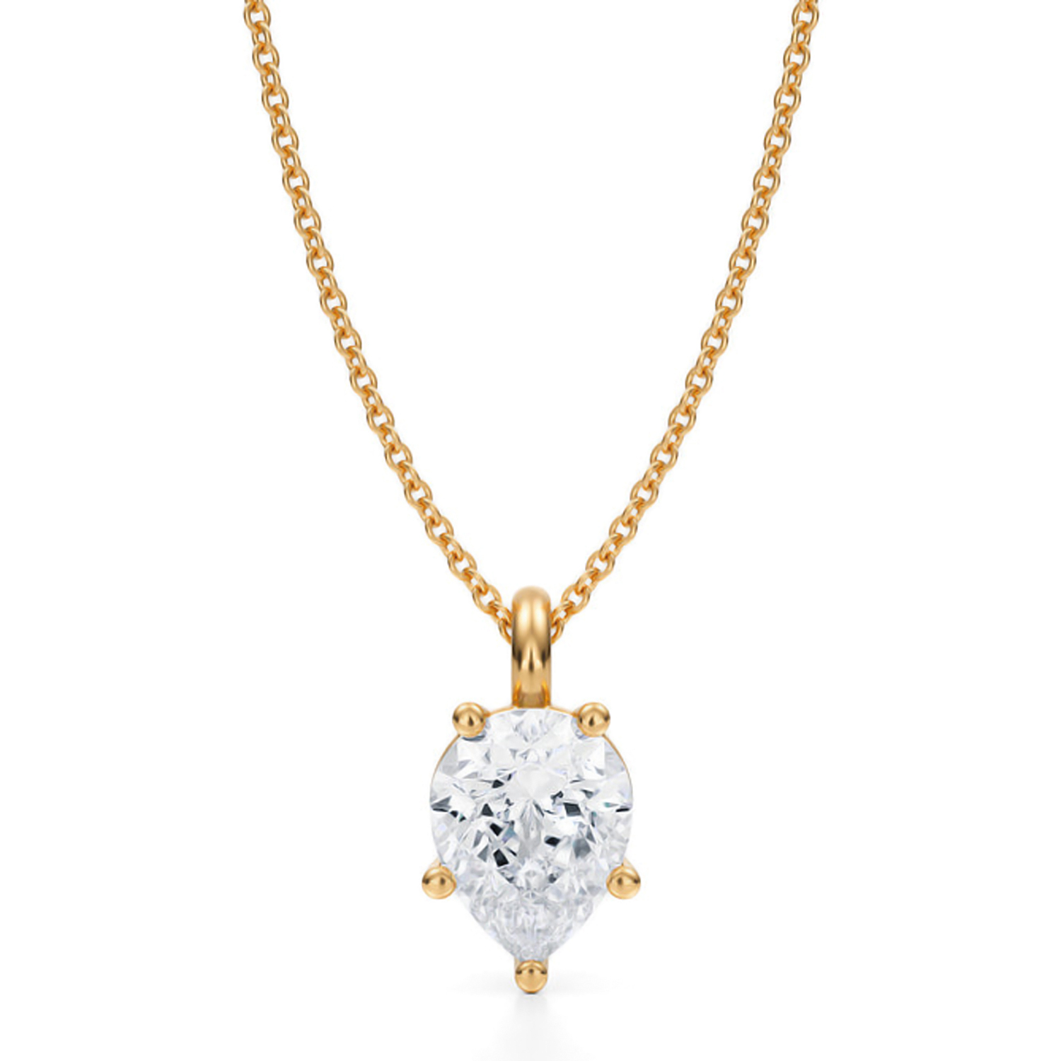 Pear Lab Diamond Prong Pendant Necklace 14K Yellow Gold (2.00ct)