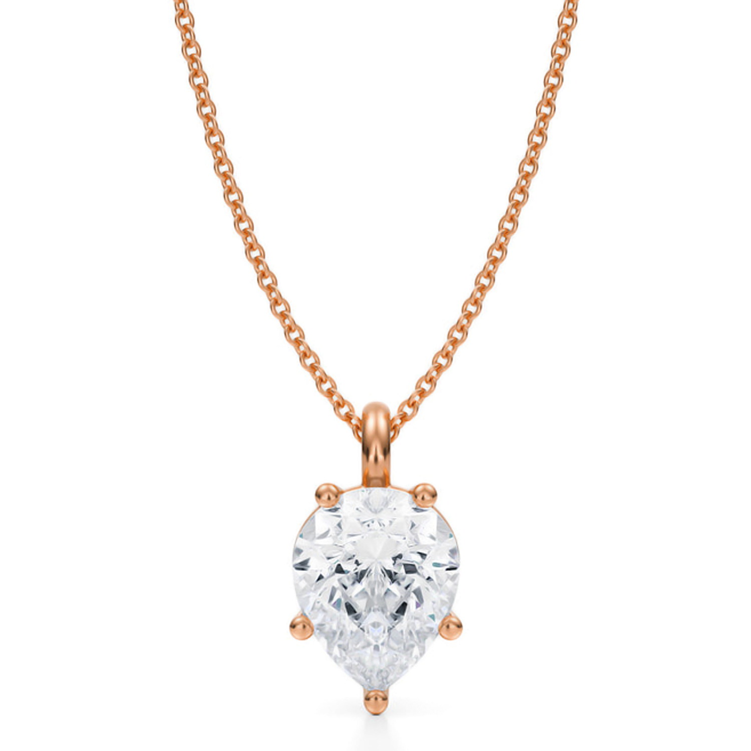 Pear Lab Diamond Prong Pendant Necklace 14K Rose Gold (2.50ct)