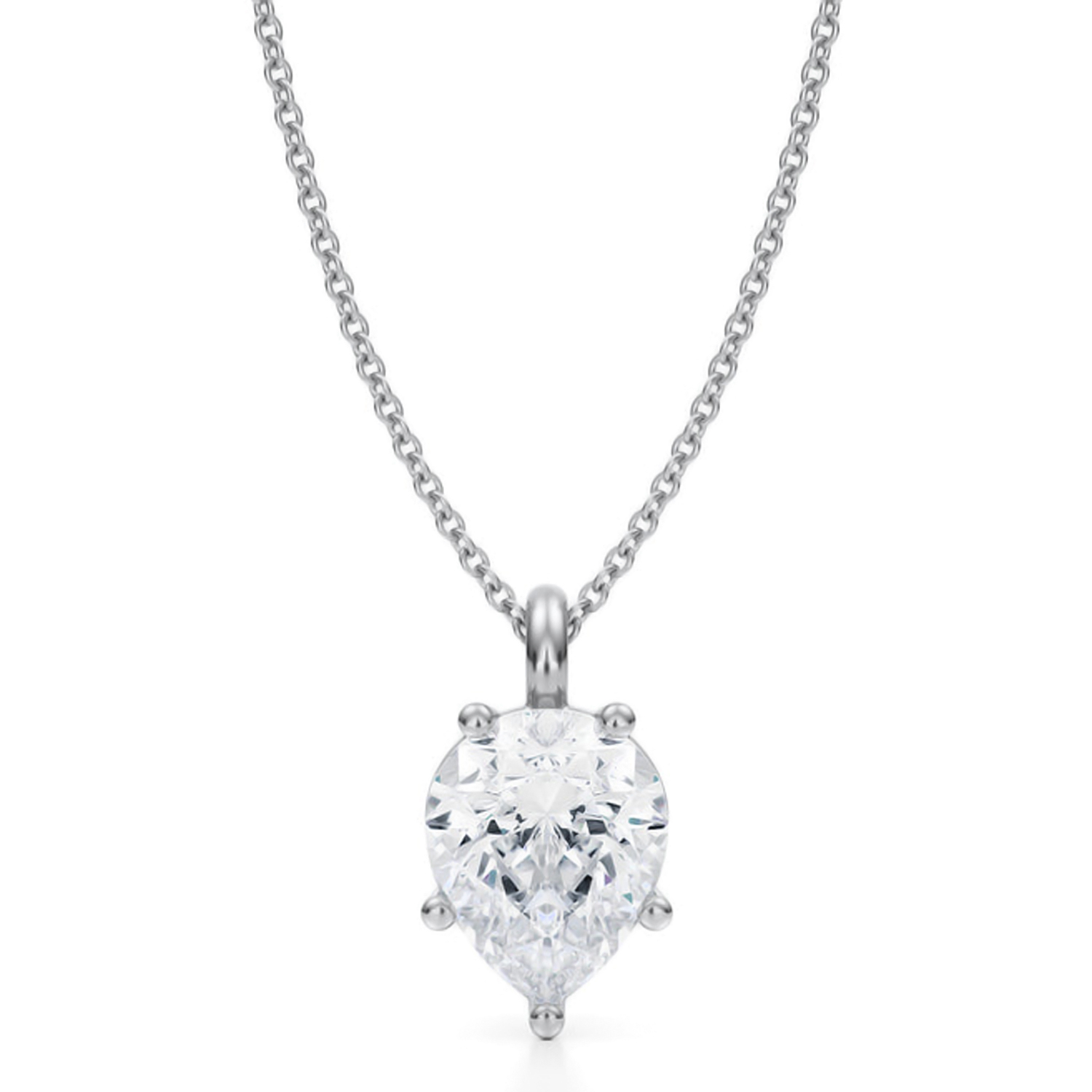 Pear Lab Diamond Prong Pendant Necklace 14K White Gold (2.50ct)