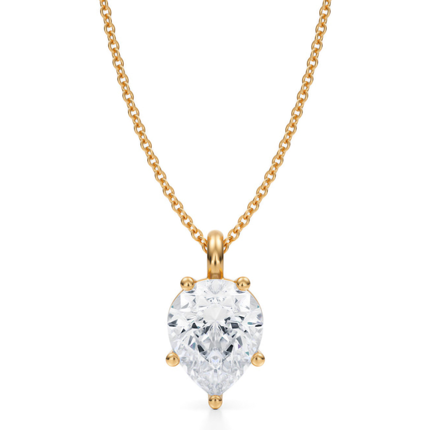 Pear Lab Diamond Prong Pendant Necklace 14K Yellow Gold (2.50ct)