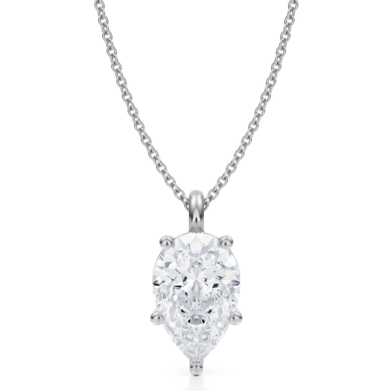 Pear Lab Diamond Prong Pendant Necklace 14K White Gold (3.00ct)