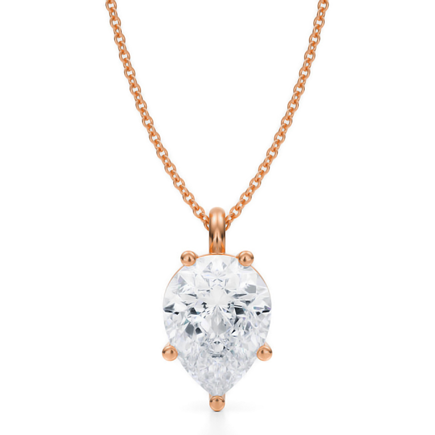 Pear Lab Diamond Prong Pendant Necklace 14K Rose Gold (3.50ct)