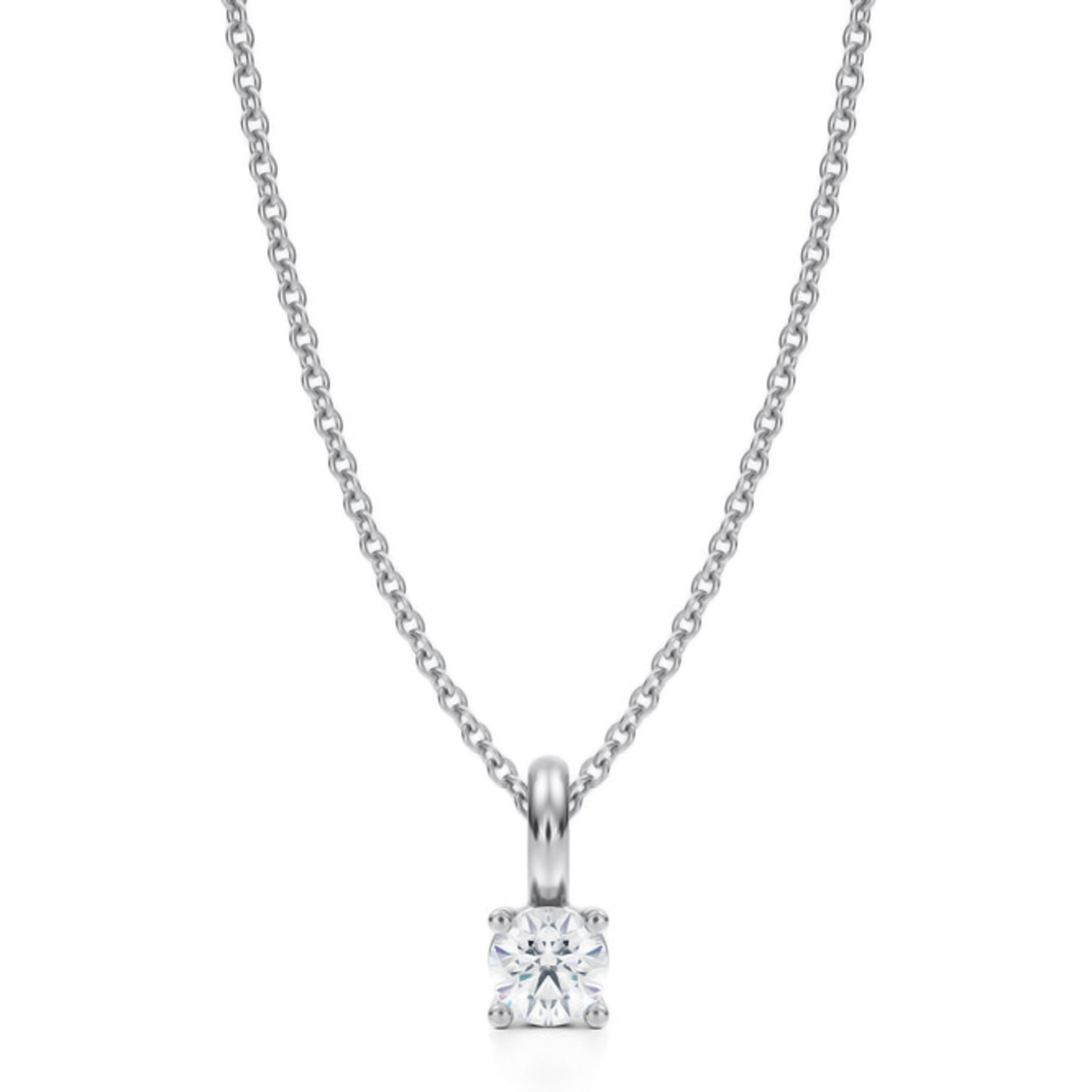 Round Lab Diamond 4-Prong Necklace 14K White Gold (0.25ct)