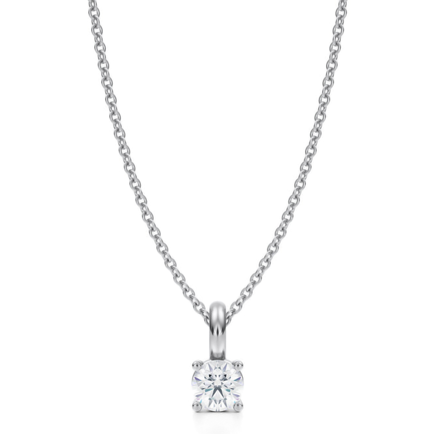 Round Lab Diamond 4-Prong Necklace 14K White Gold (0.33ct)