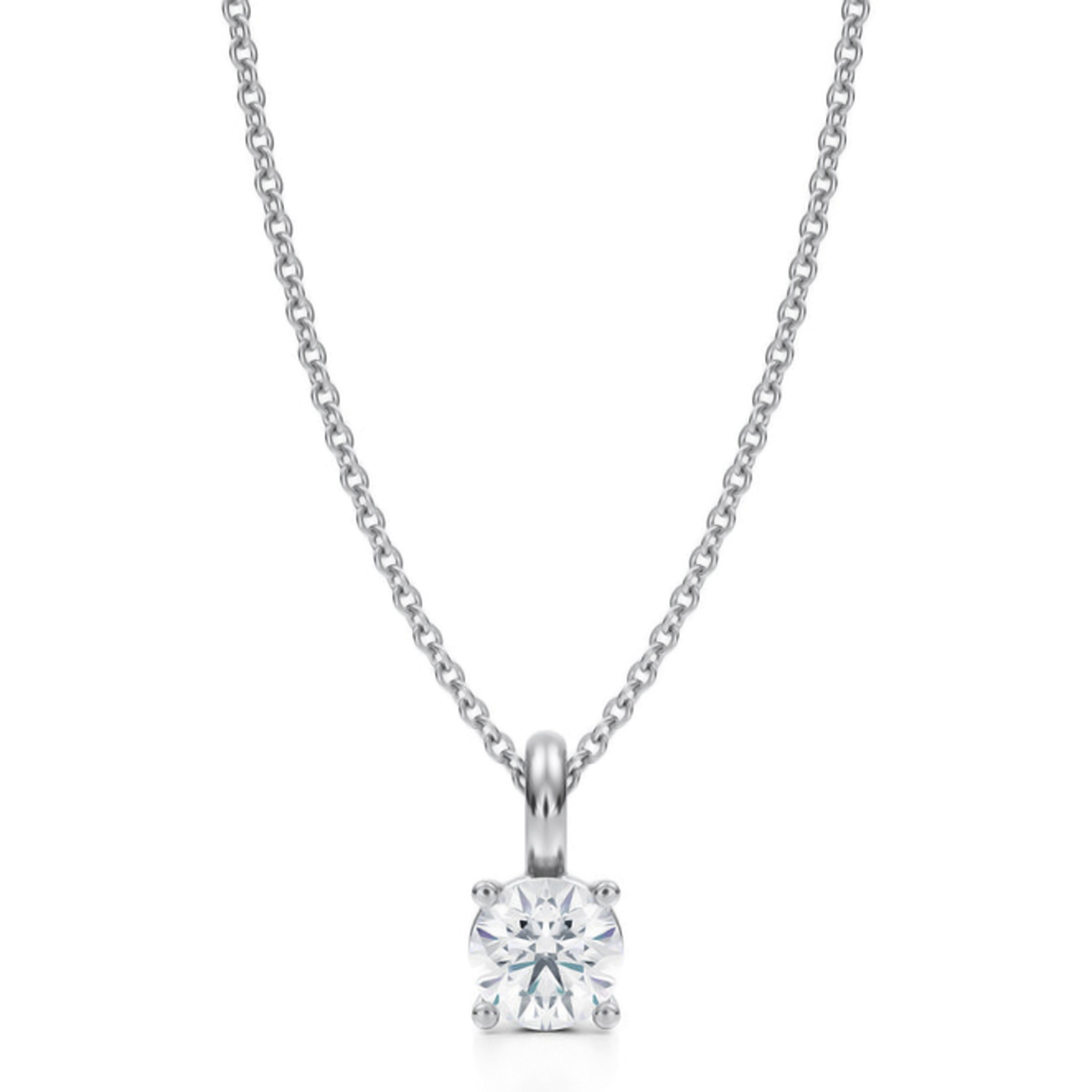 Round Lab Diamond 4-Prong Necklace 14K White Gold (0.50ct)