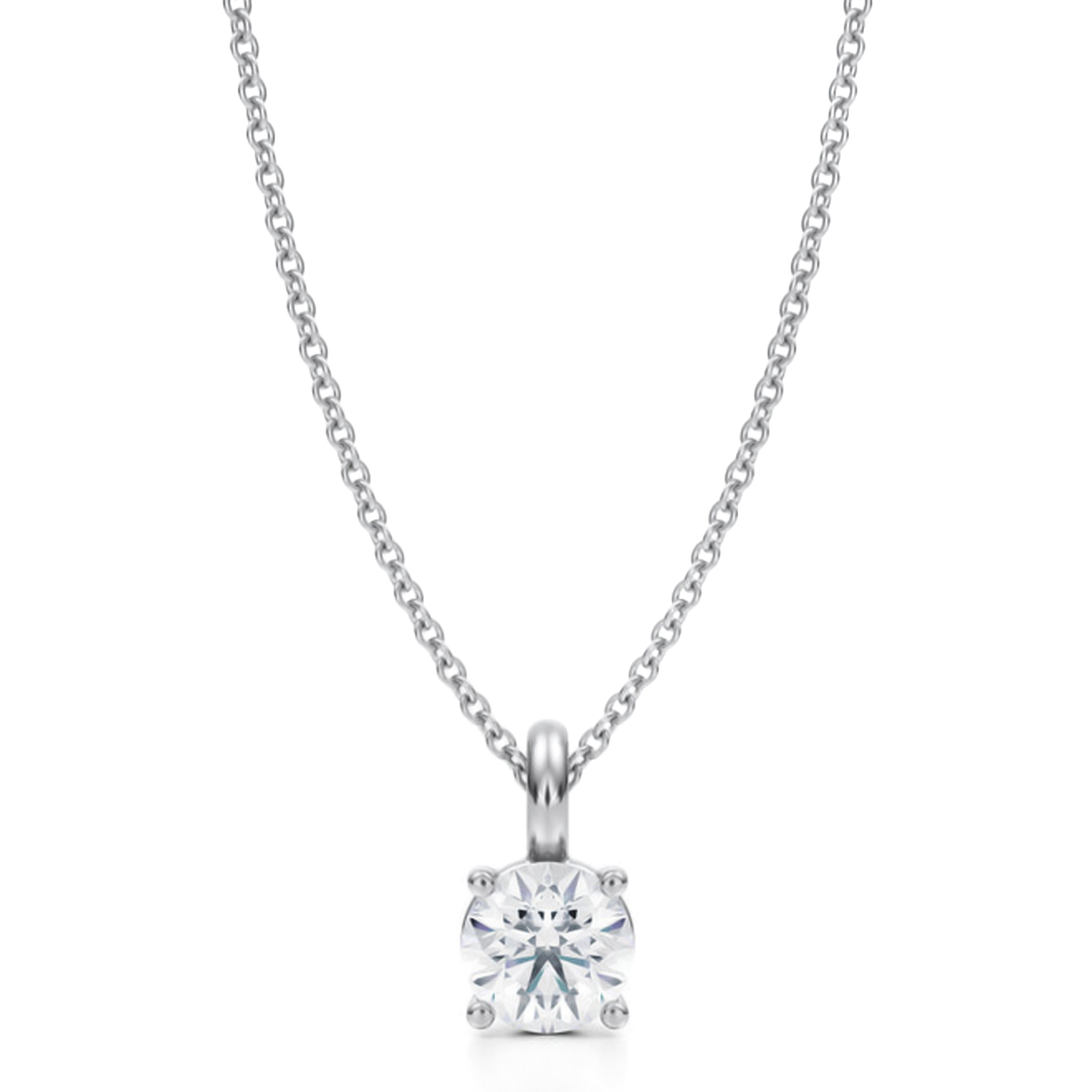Round Lab Diamond 4-Prong Necklace 14K White Gold (0.75ct)