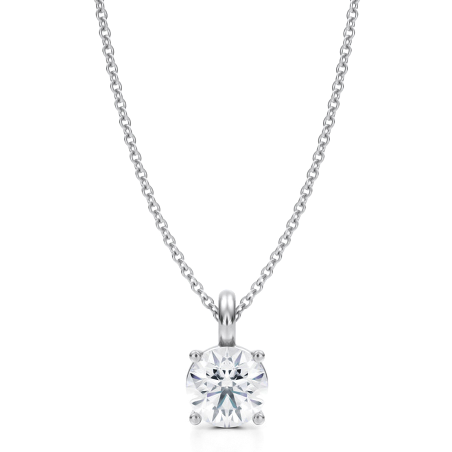 Round Lab Diamond 4-Prong Necklace 14K White Gold (1.00ct)