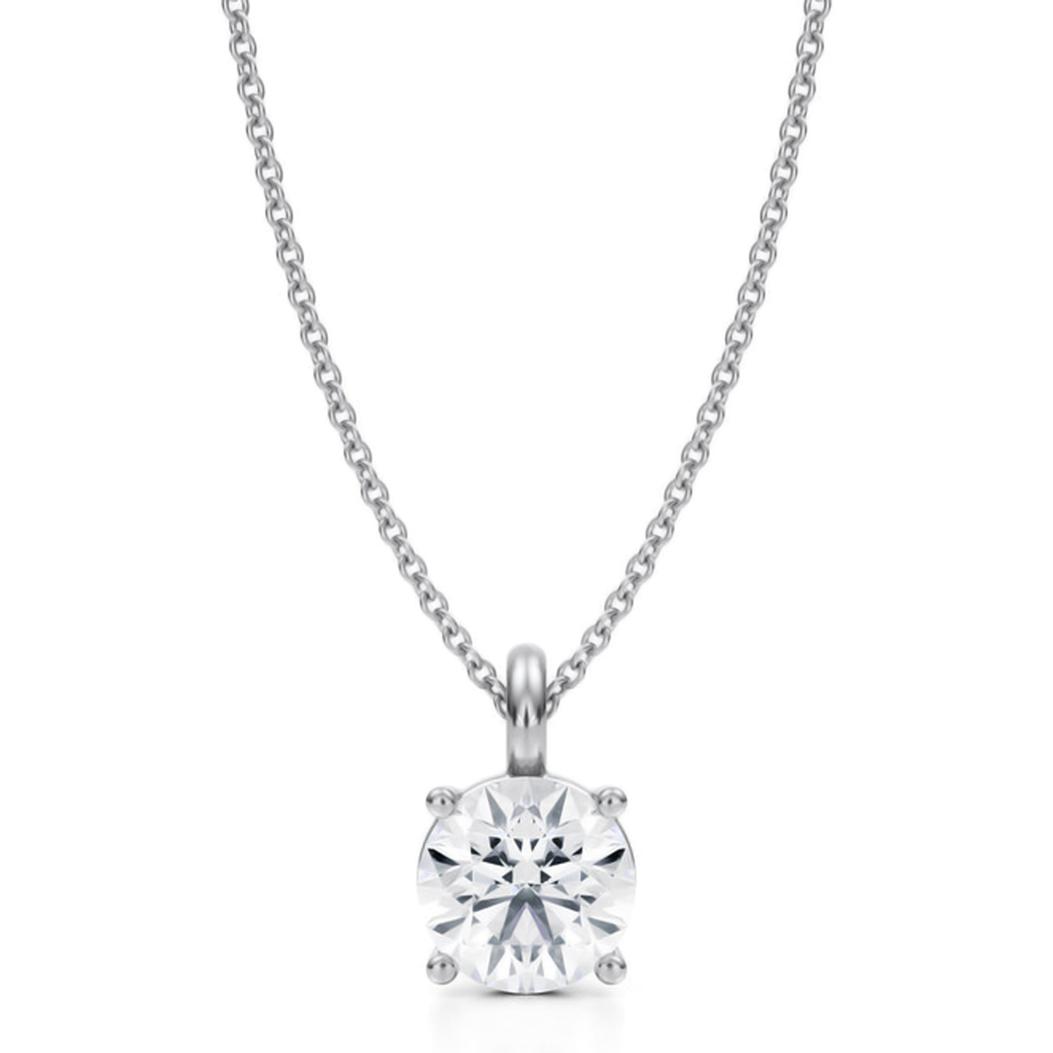Round Lab Diamond 4-Prong Necklace 14K White Gold (1.50ct)