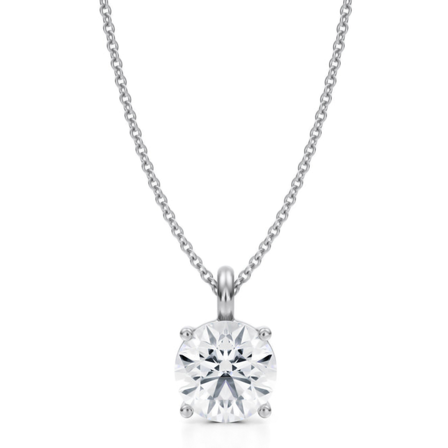 Round Lab Diamond 4-Prong Necklace 14K White Gold (2.00ct)