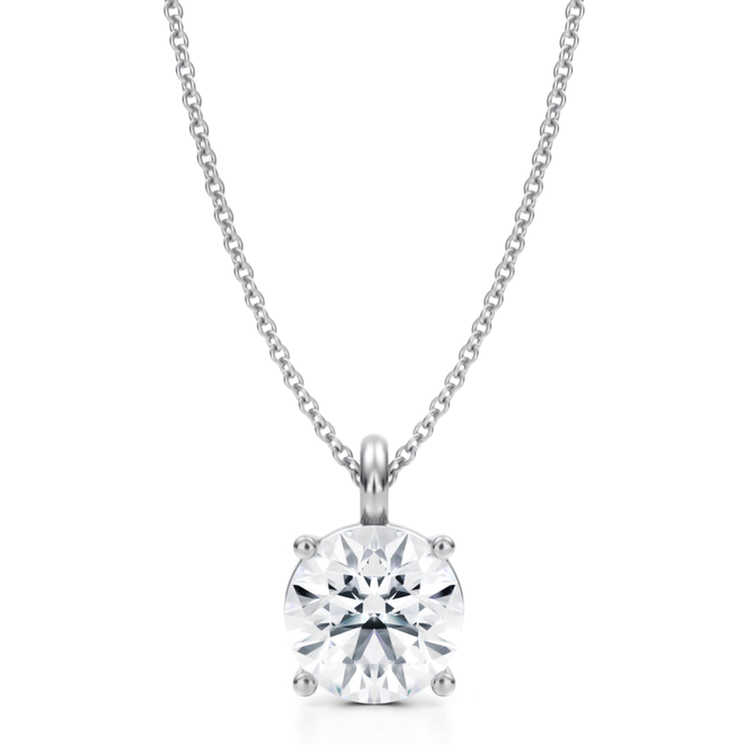 Round Lab Diamond 4-Prong Necklace 14K White Gold (2.50ct)