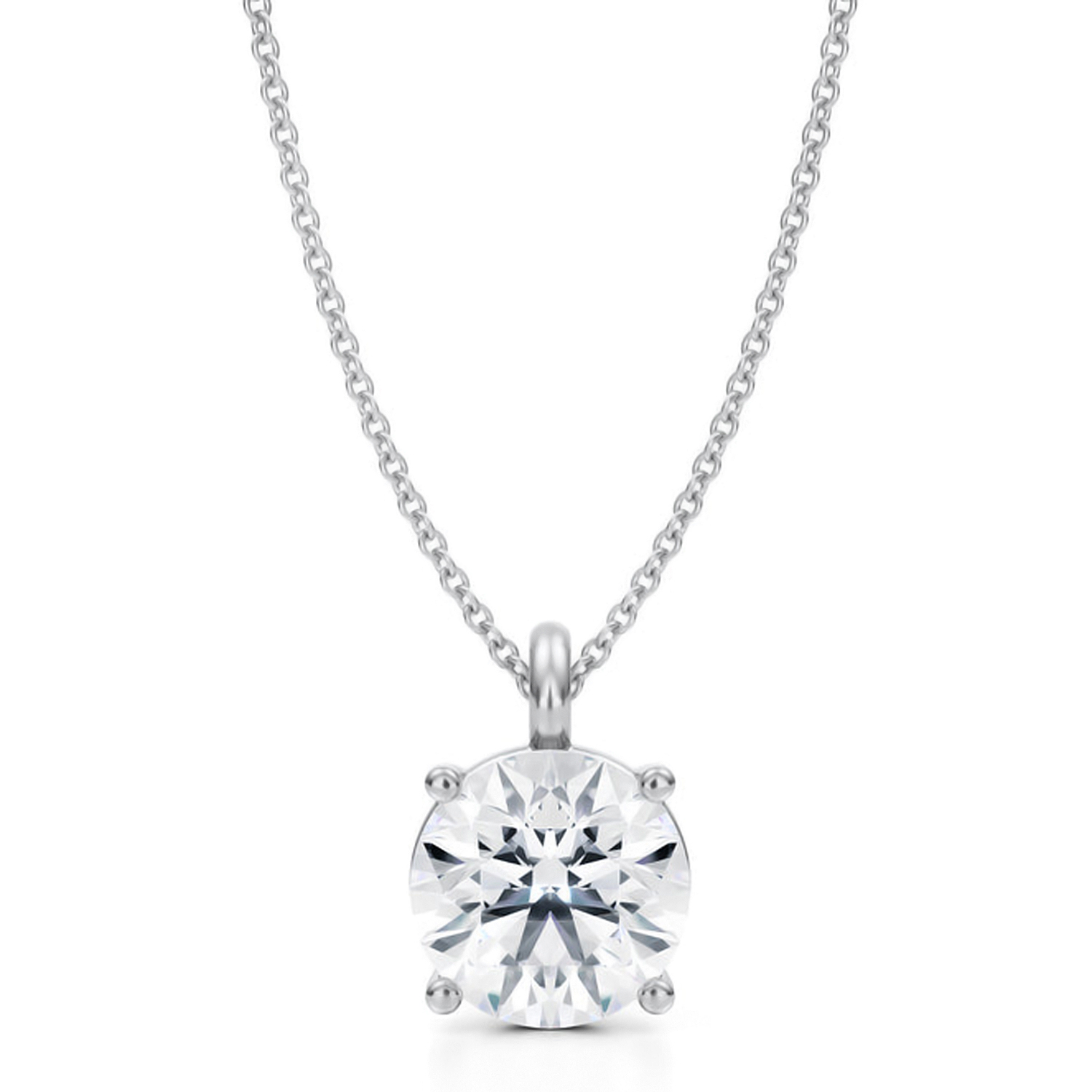 Round Lab Diamond 4-Prong Necklace 14K White Gold (3.00ct)