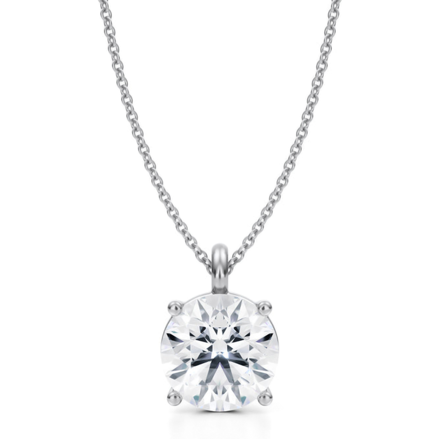 Round Lab Diamond 4-Prong Necklace 14K White Gold (3.50ct)