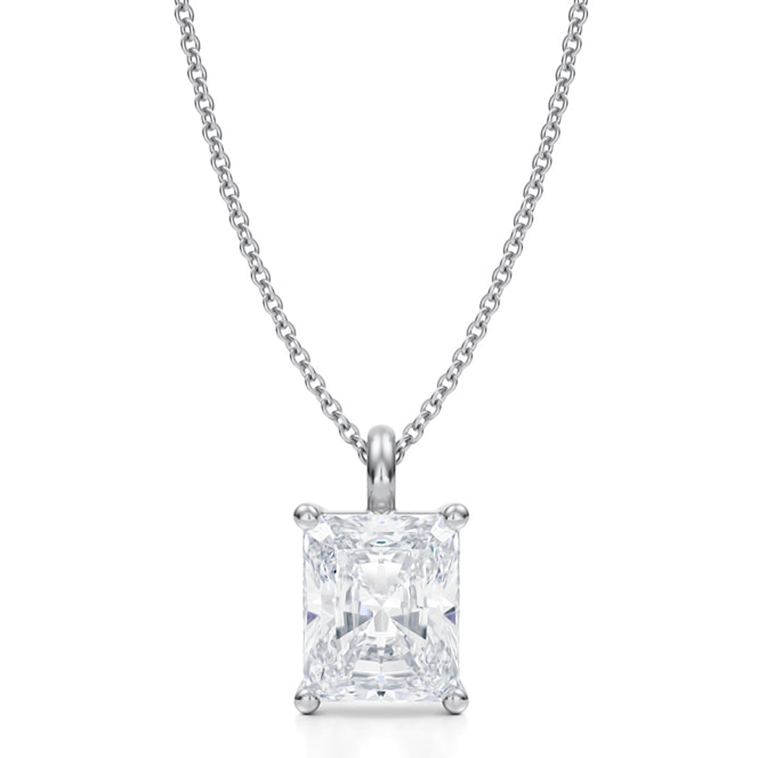 Radiant Lab Diamond 4-Prong Necklace 14K White Gold (3.00ct)