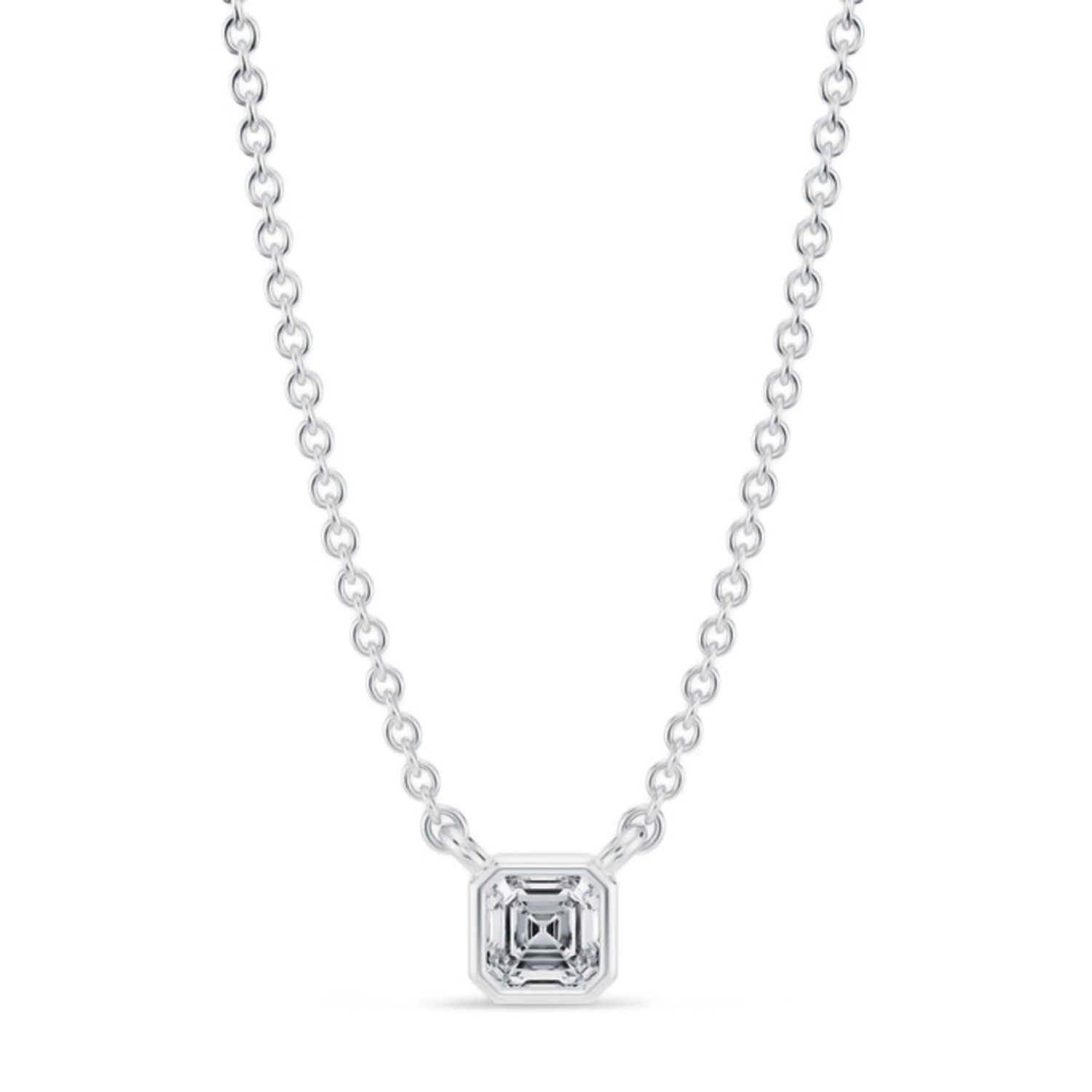 Asscher Lab Diamond Pendant Necklace 14K White Gold (0.25ct)