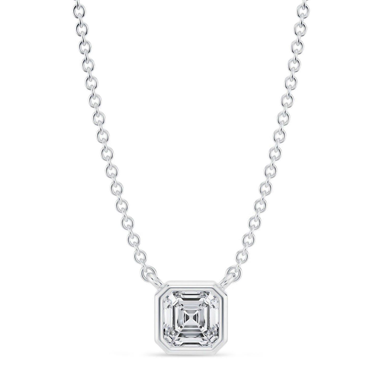 Asscher Lab Diamond Pendant Necklace 14K White Gold (0.50ct)