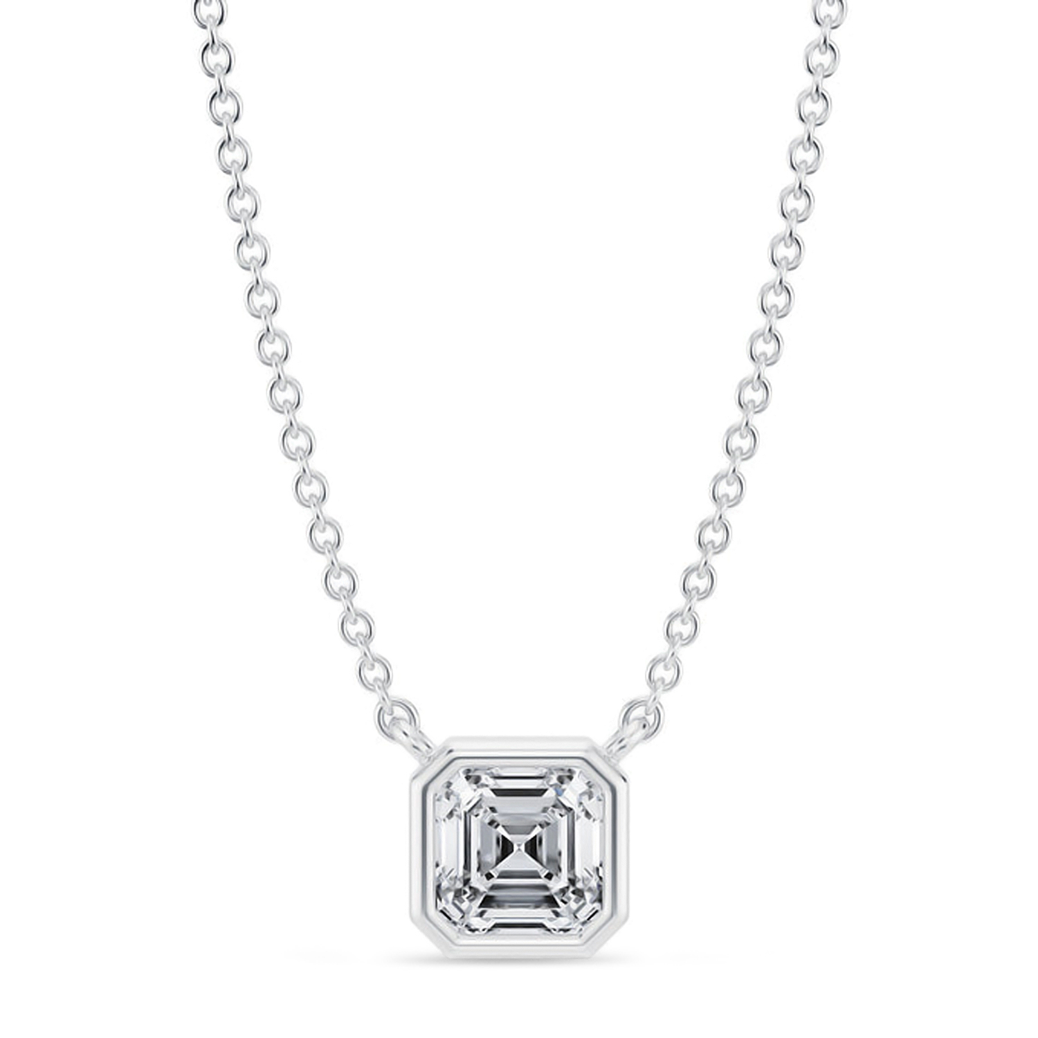 Asscher Lab Diamond Pendant Necklace 14K White Gold (0.75ct)