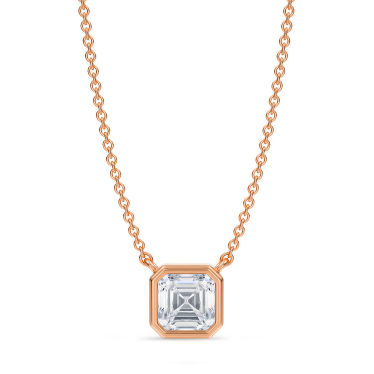 Asscher Lab Diamond Solitaire Pendant Necklace 14K Rose Gold (1.00ct)