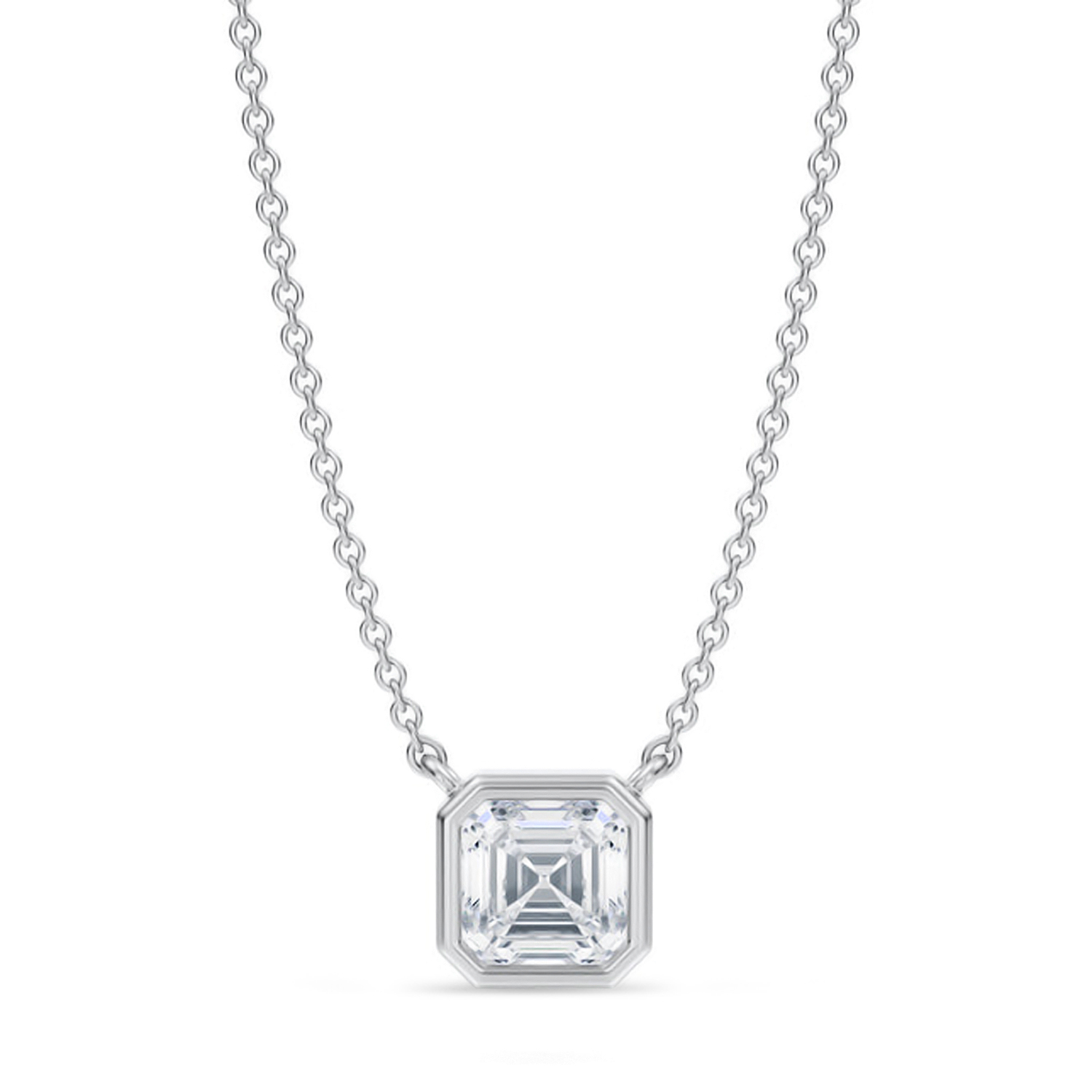 Asscher Lab Diamond Pendant Necklace 14K White Gold (1.00ct)