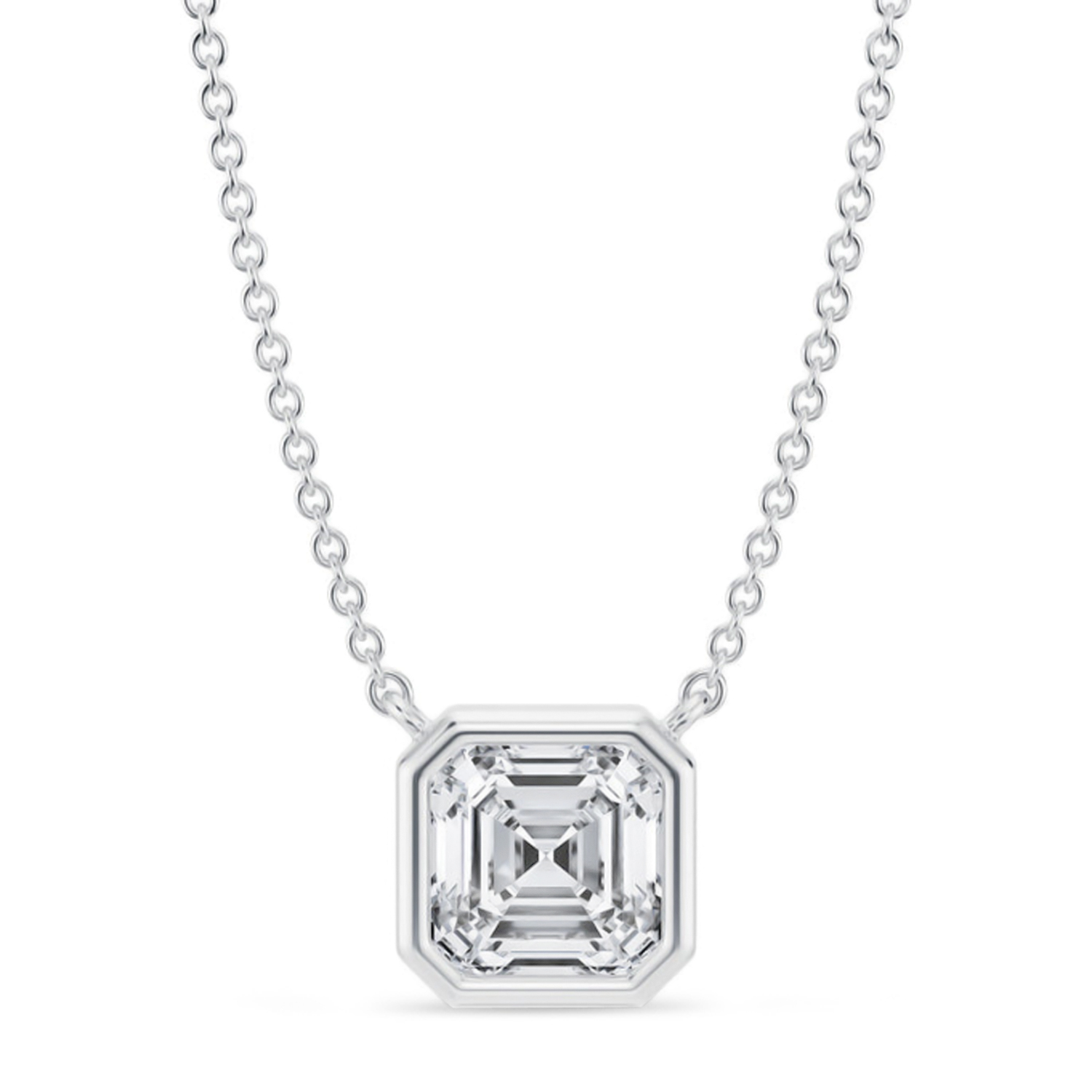 Asscher Lab Diamond Pendant Necklace 14K White Gold (1.50ct)