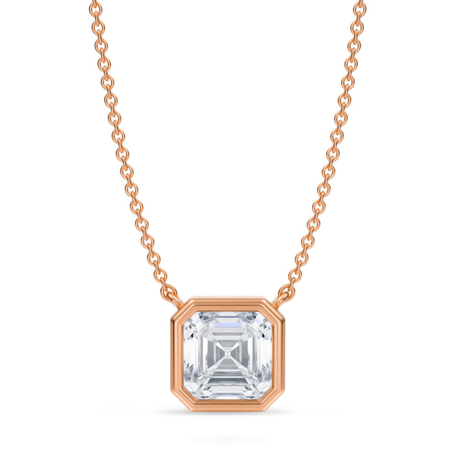 Asscher Lab Diamond Solitaire Pendant Necklace 14K Rose Gold (2.00ct)