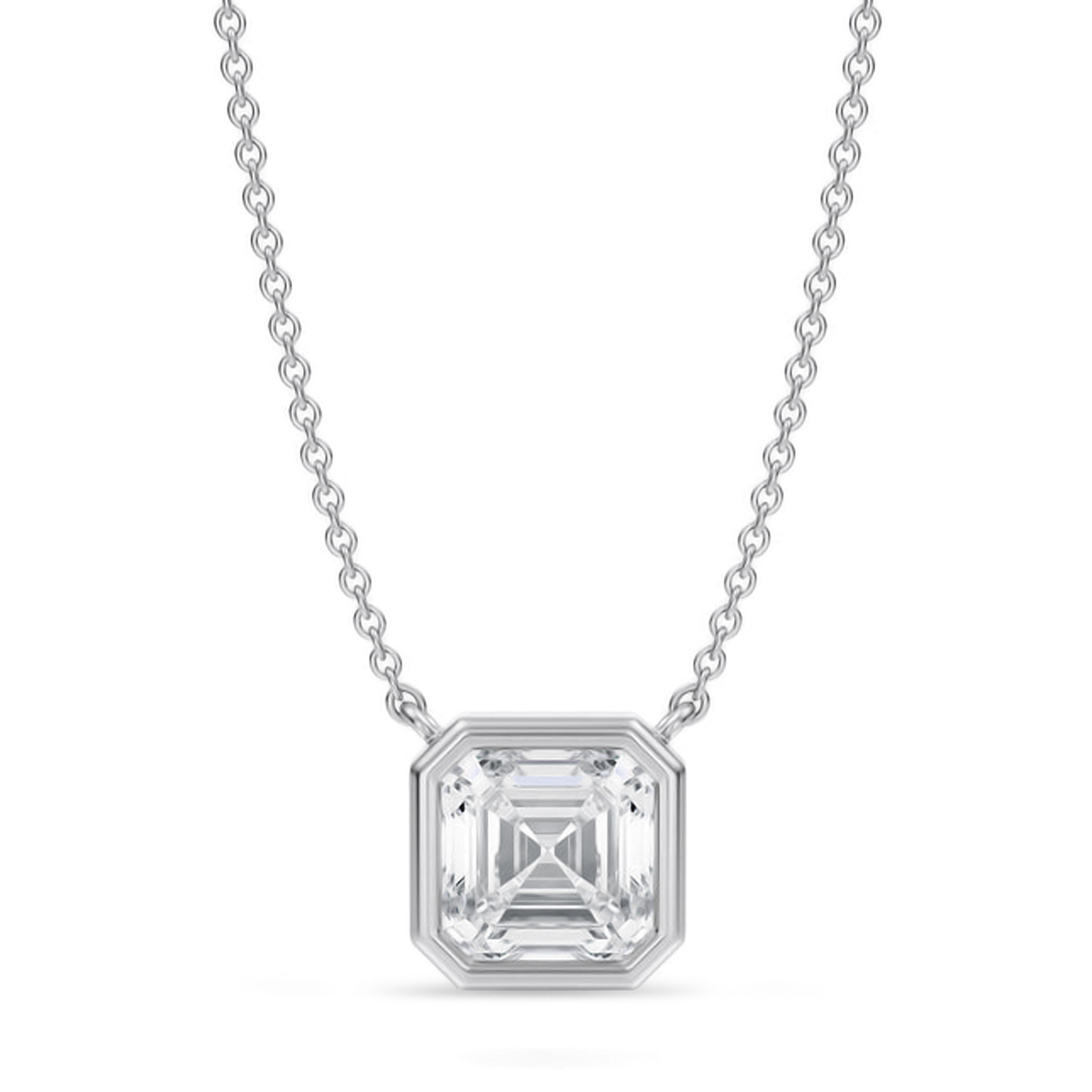 Asscher Lab Diamond Pendant Necklace 14K White Gold (2.00ct)