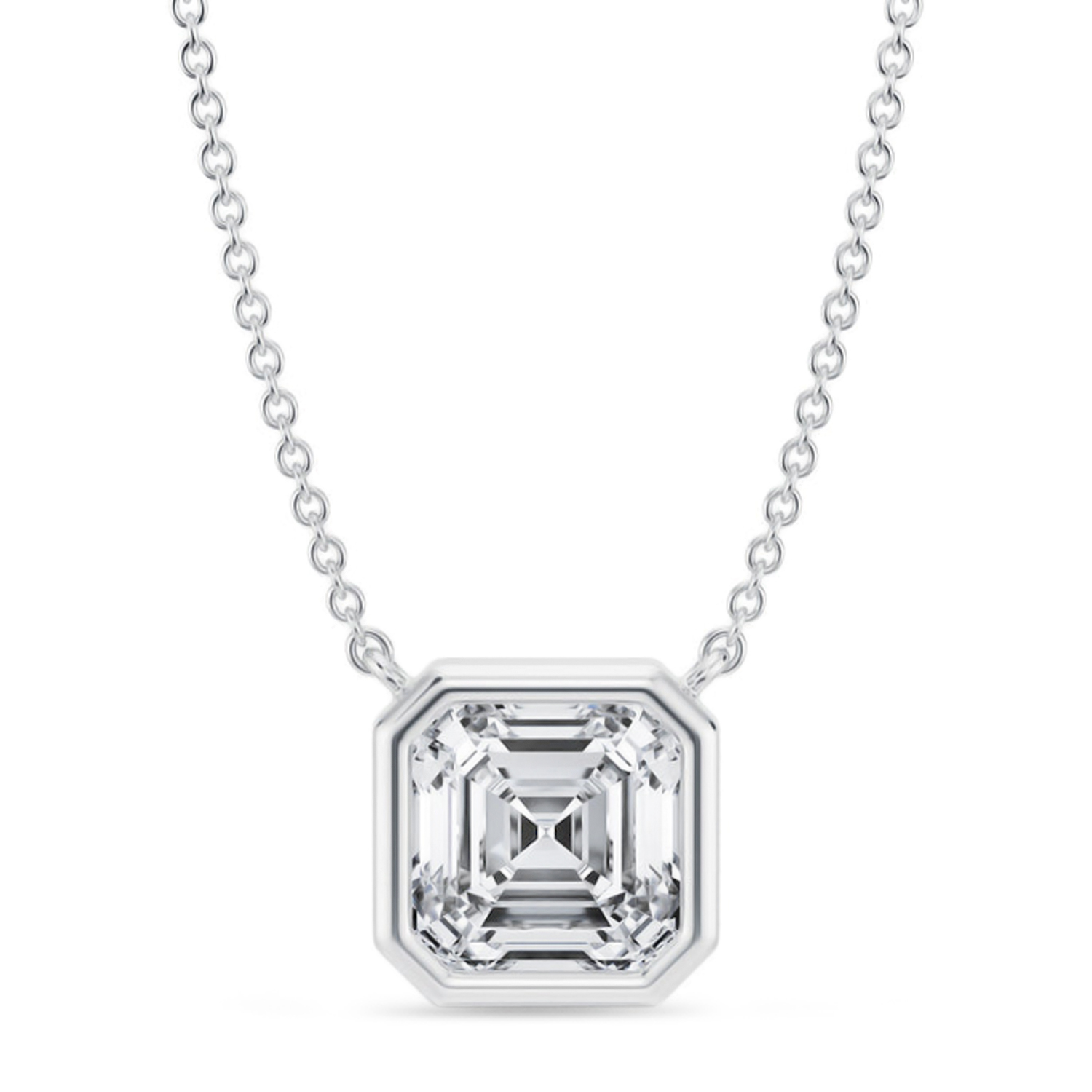 Asscher Lab Diamond Pendant Necklace 14K White Gold (2.50ct)