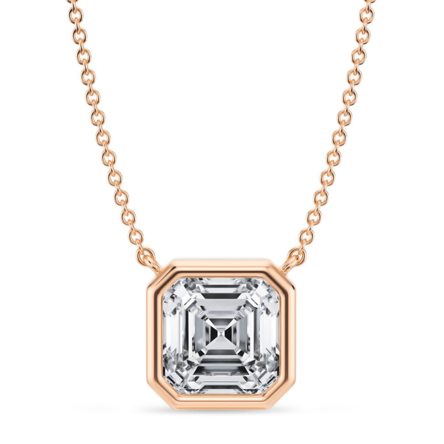 Asscher Lab Diamond Solitaire Pendant Necklace 14K Rose Gold (3.00ct)