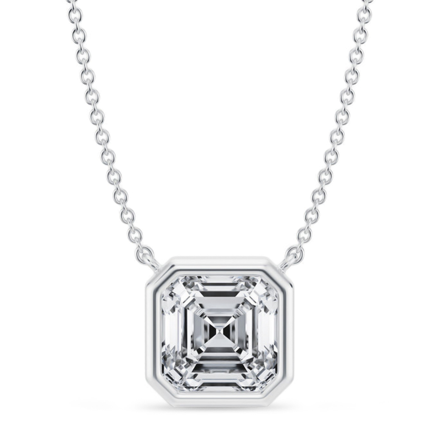 Asscher Lab Diamond Pendant Necklace 14K White Gold (3.00ct)