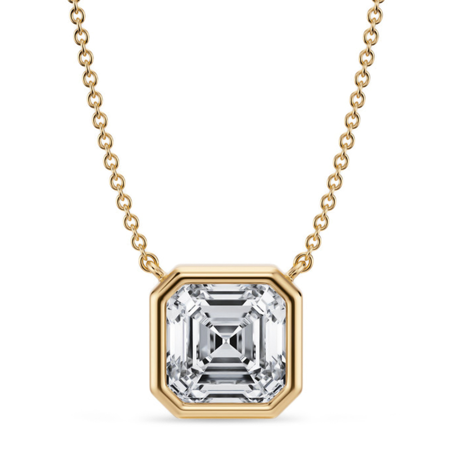 Asscher Lab Diamond Solitaire Pendant Necklace 14K Yellow Gold (3.00ct)