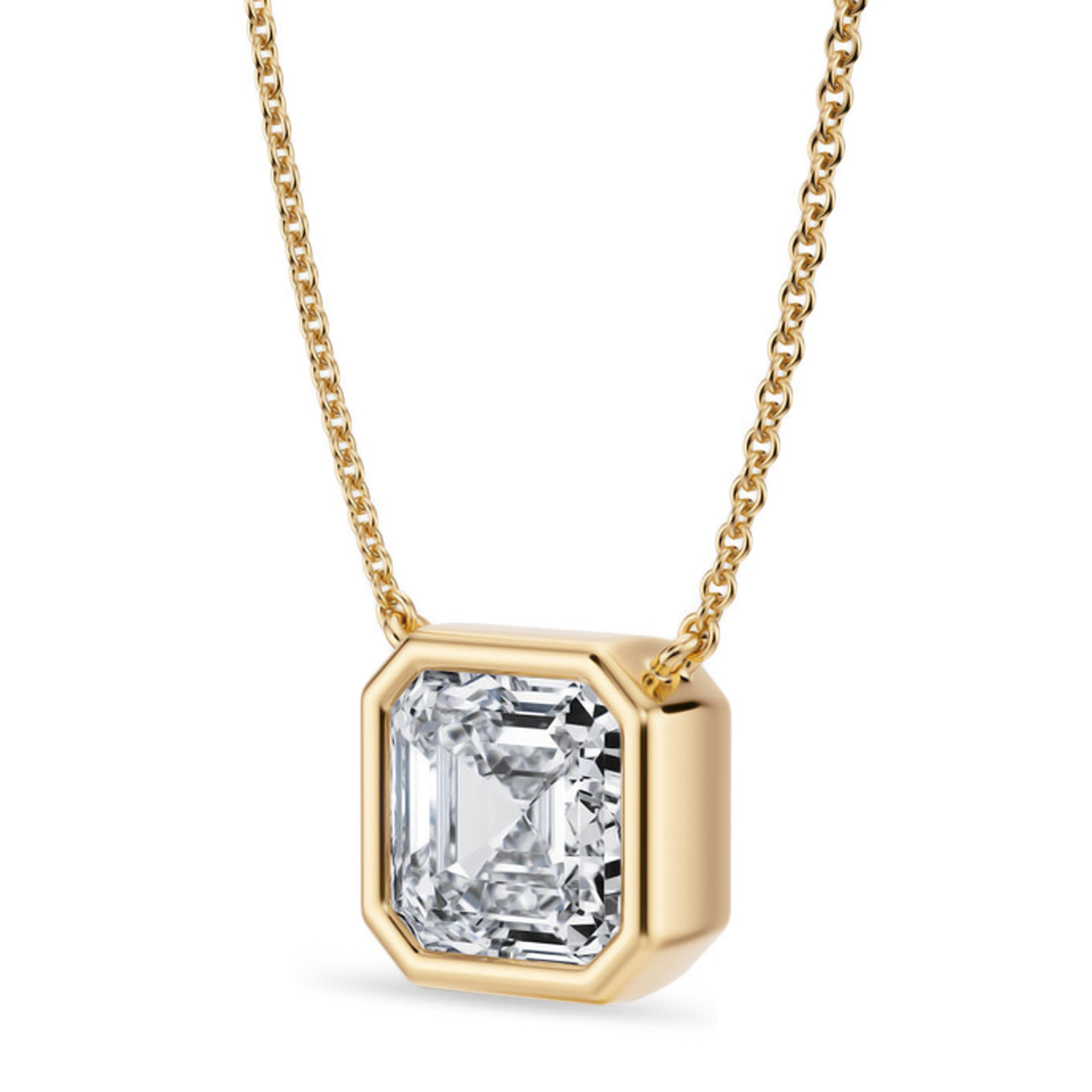 Asscher Lab Diamond Solitaire Pendant Necklace 14K Yellow Gold (3.00ct)