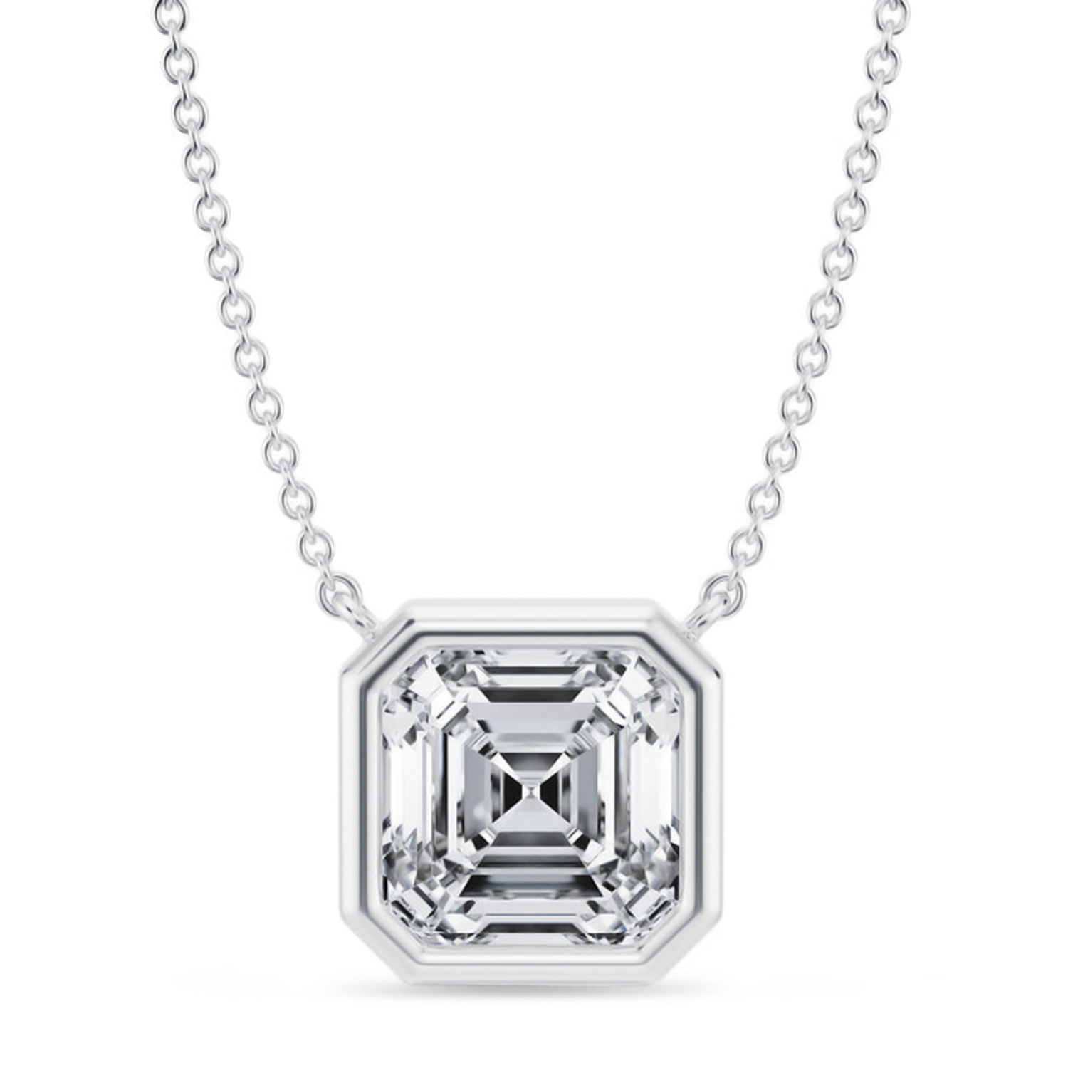 Asscher Lab Diamond Pendant Necklace 14K White Gold (3.50ct)