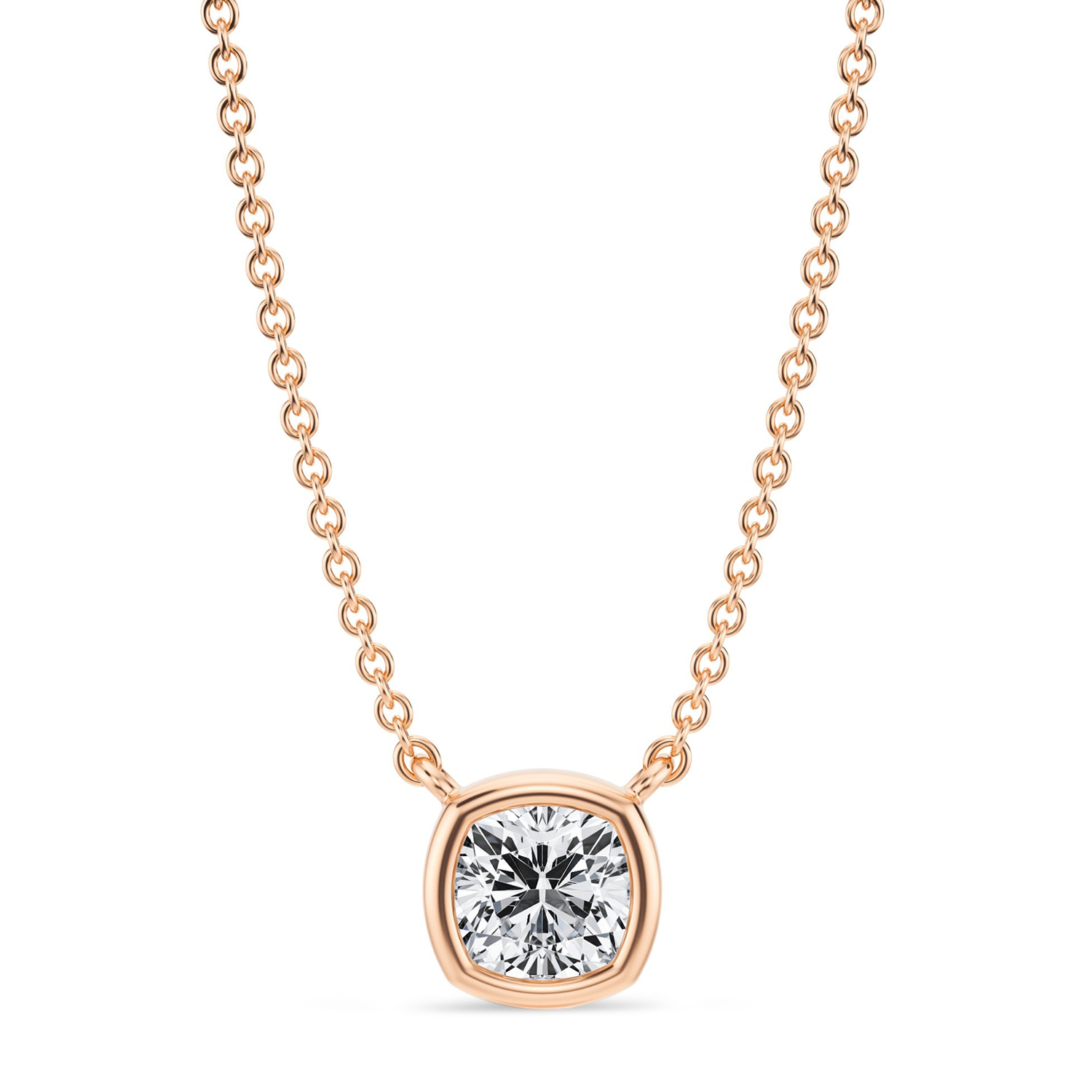 Cushion Lab Diamond Solitaire Pendant Necklace 14K Rose Gold (0.50ct)