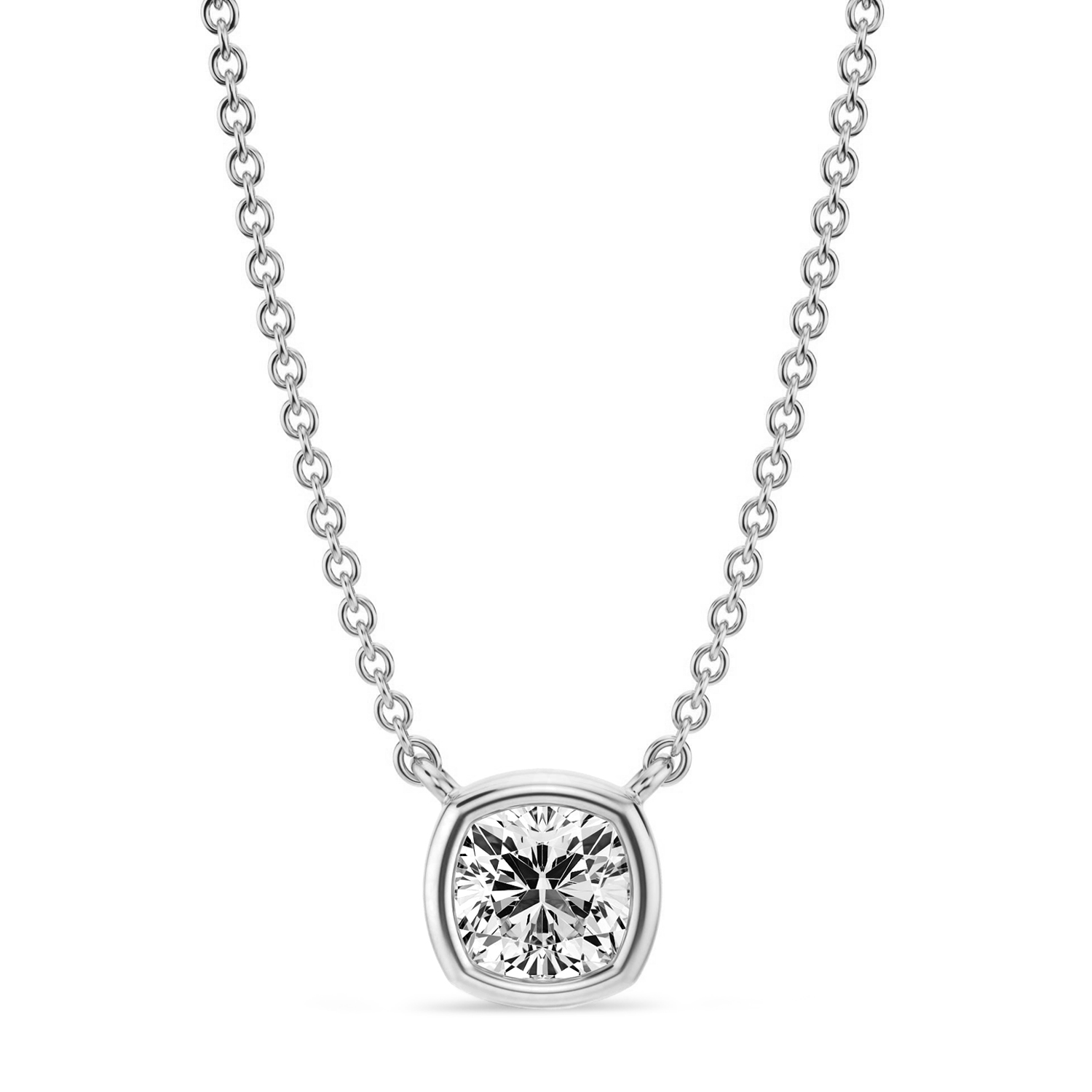 Cushion Lab Diamond Pendant Necklace 14K White Gold (0.50ct)