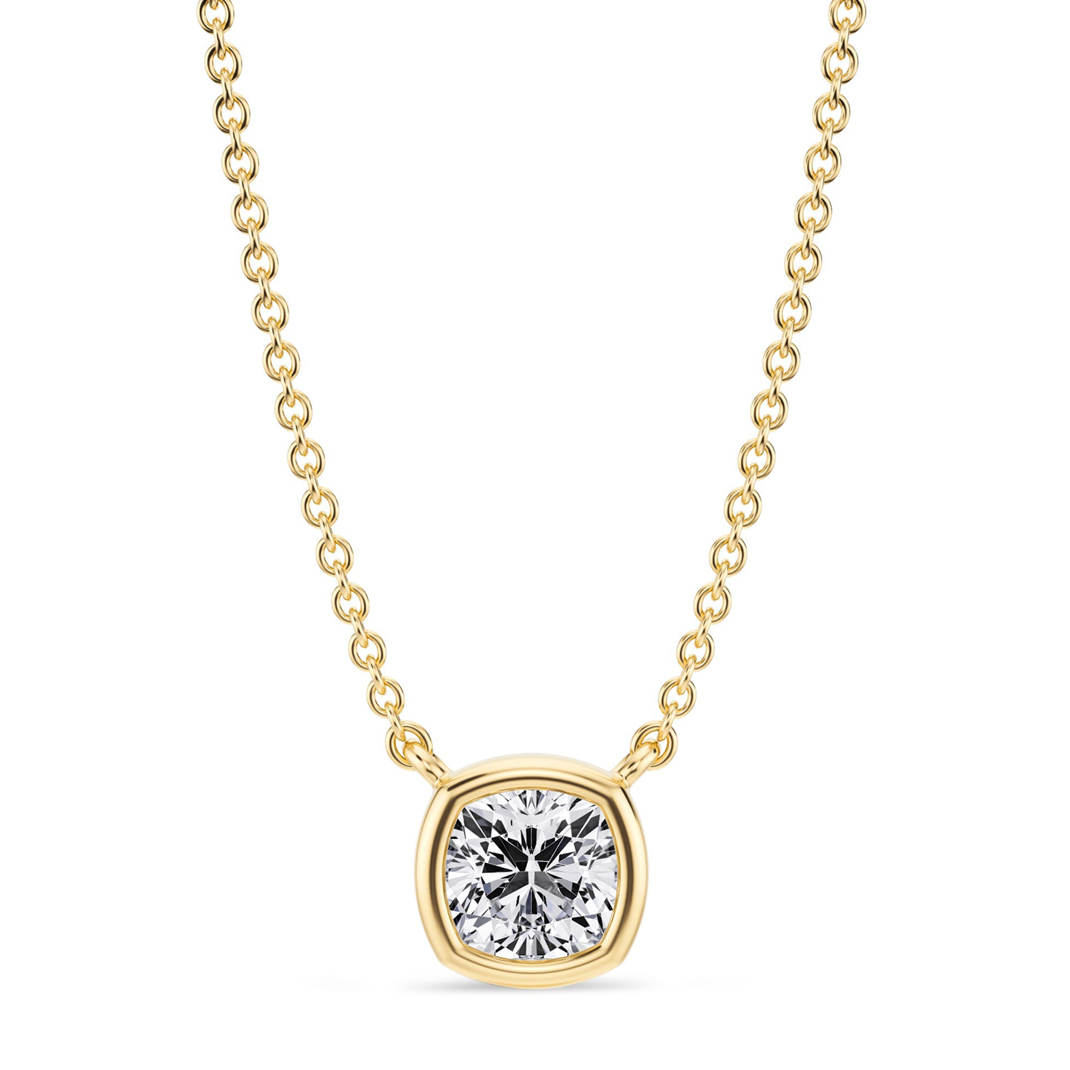 Cushion Lab Diamond Solitaire Pendant Necklace 14K Yellow Gold (0.50ct)