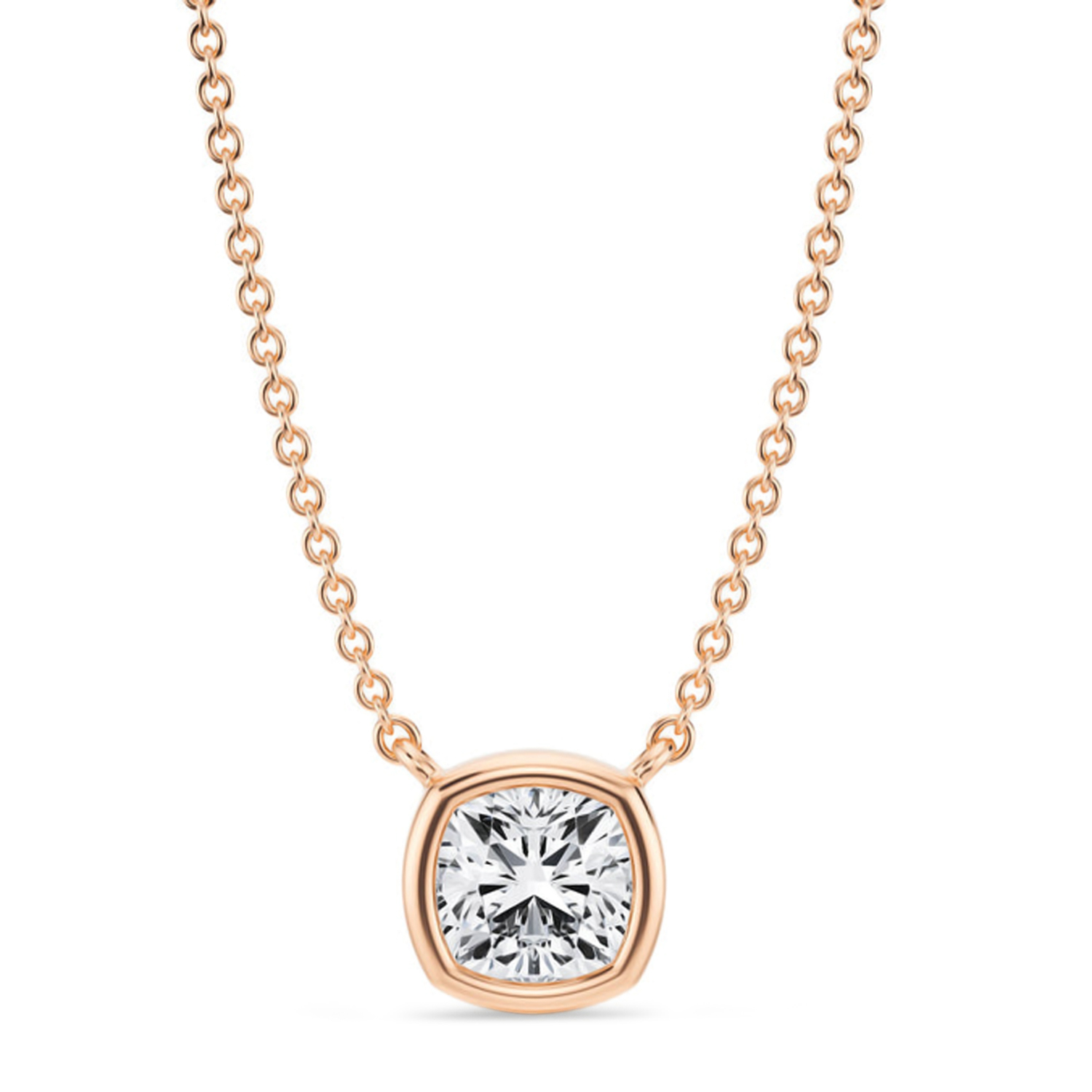 Cushion Lab Diamond Solitaire Pendant Necklace 14K Rose Gold (0.75ct)