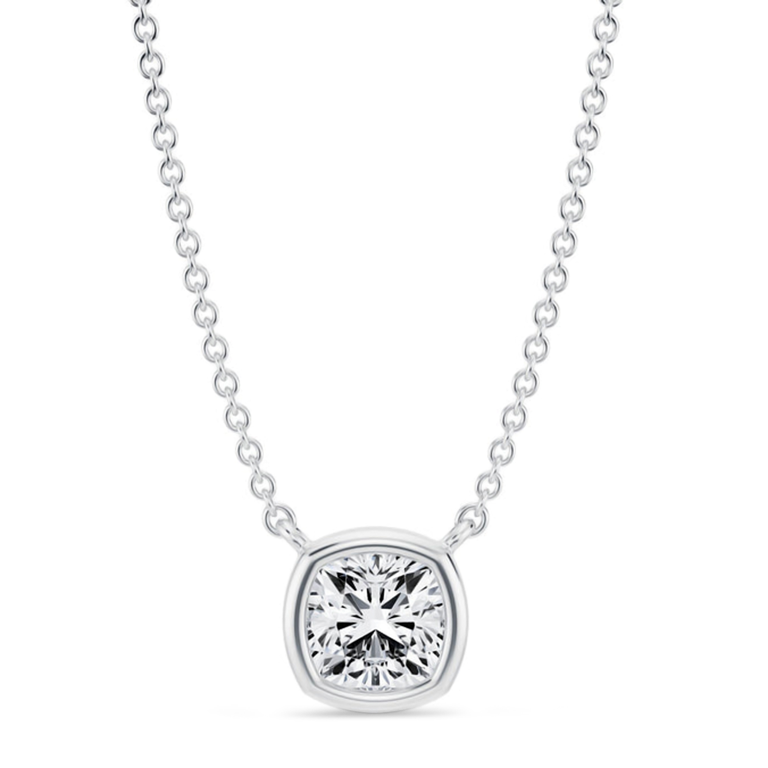 Cushion Lab Diamond Pendant Necklace 14K White Gold (0.75ct)